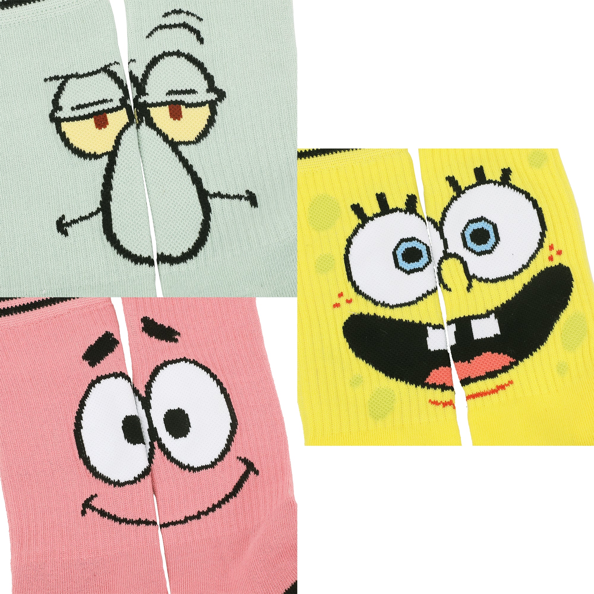 Spongebob Squarepants Big Face Spongebob Patrick and Squidward Mens Athletic Crew Socks 3 Pack