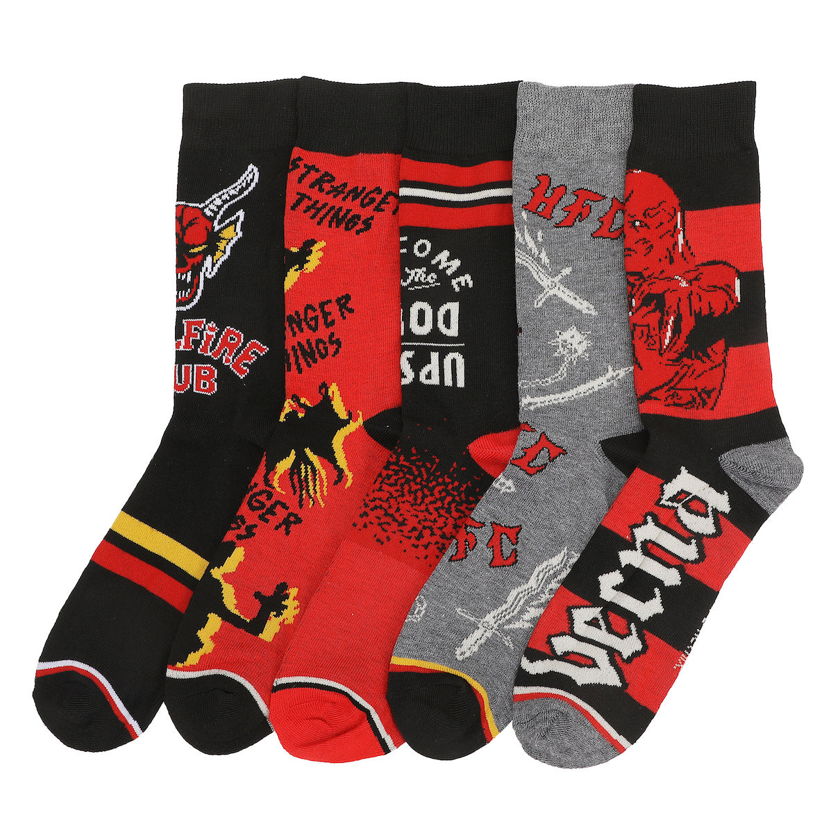 Stranger Things Mixed Character and Icons Men's 5-Pack Casual Crew Socks
