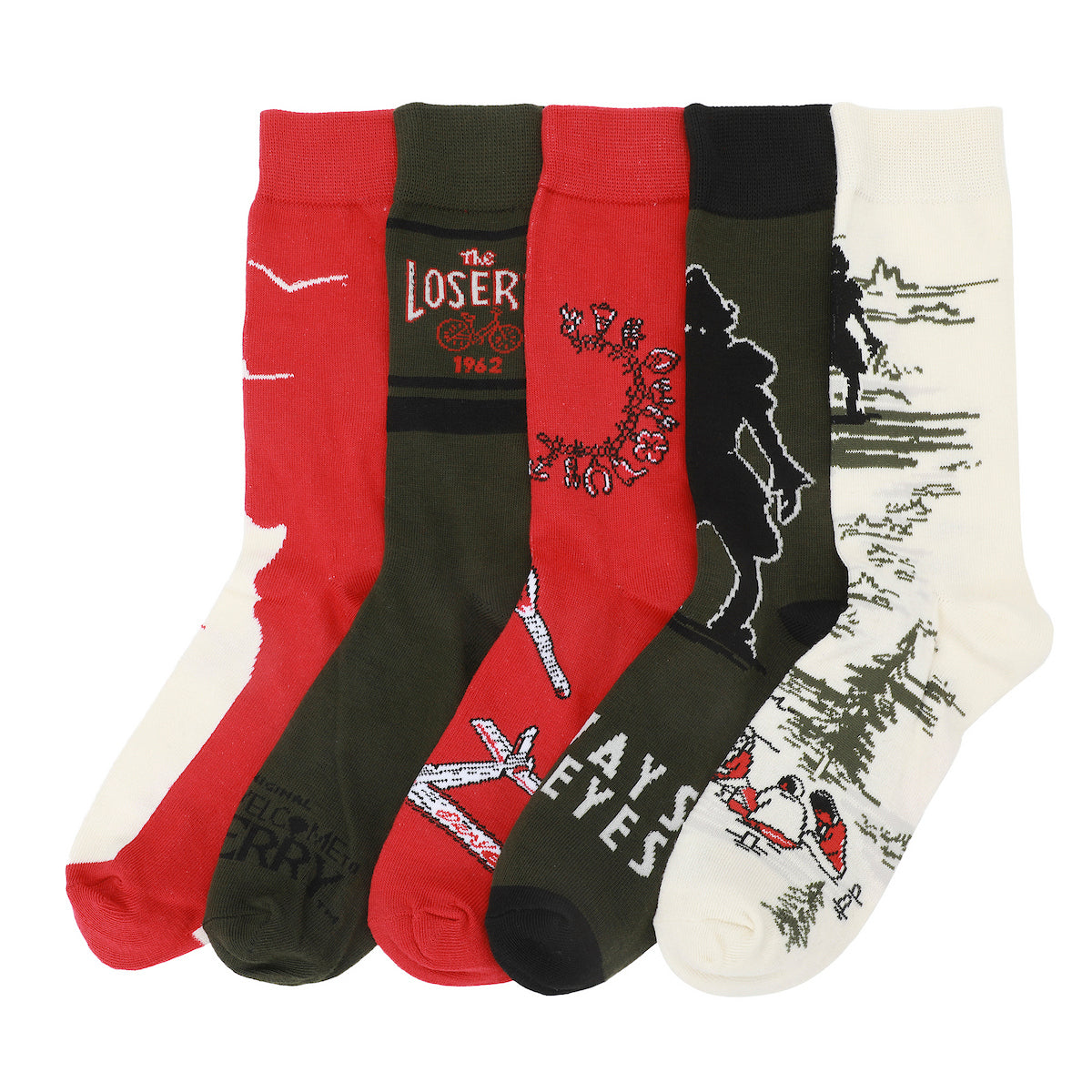 Welcome To Derry Mixed Character and Icons Mens 5-Pack Casual Crew Socks