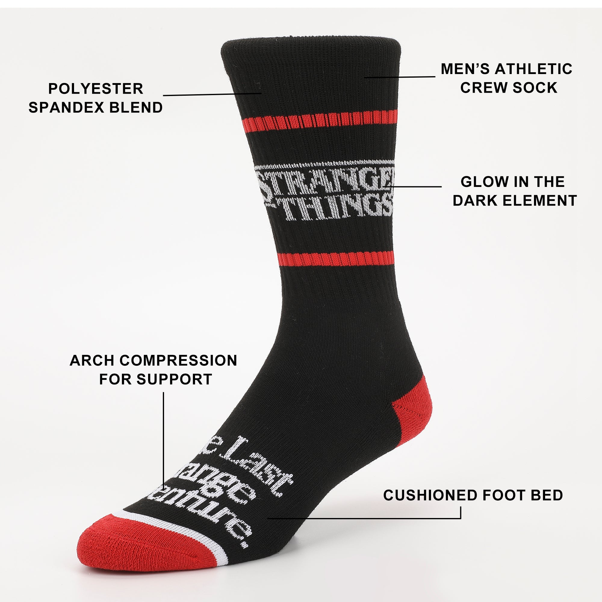 Stranger Things Glow In The Dark, Hellfire Club and Squawk Mens Athletic Crew Socks 3 Pack