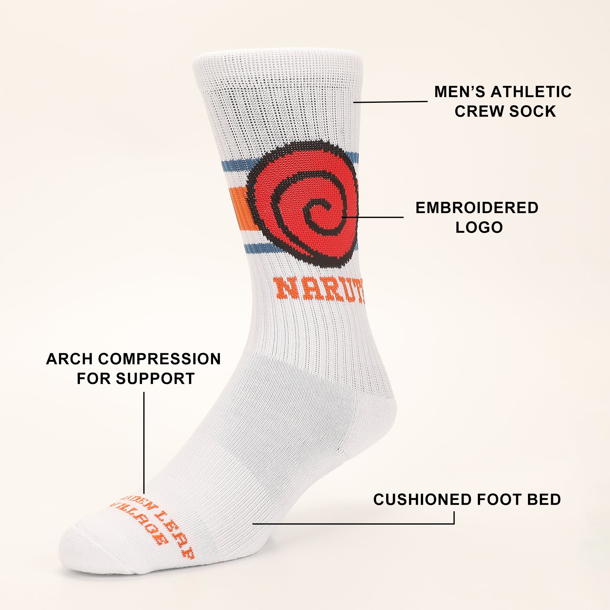 Naruto Uzumaki Clan Hidden Leaf Village Mens Athletic Crew Socks