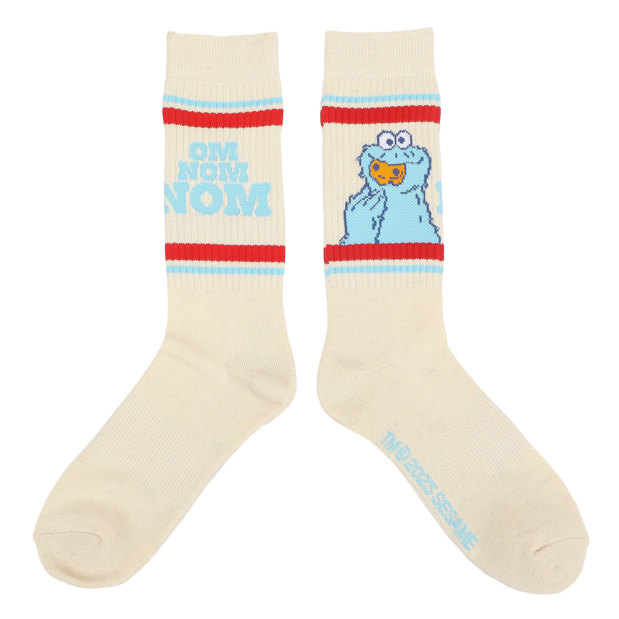 Sesame Street Om Nom Nom Striped Mens Athletic Crew Socks
