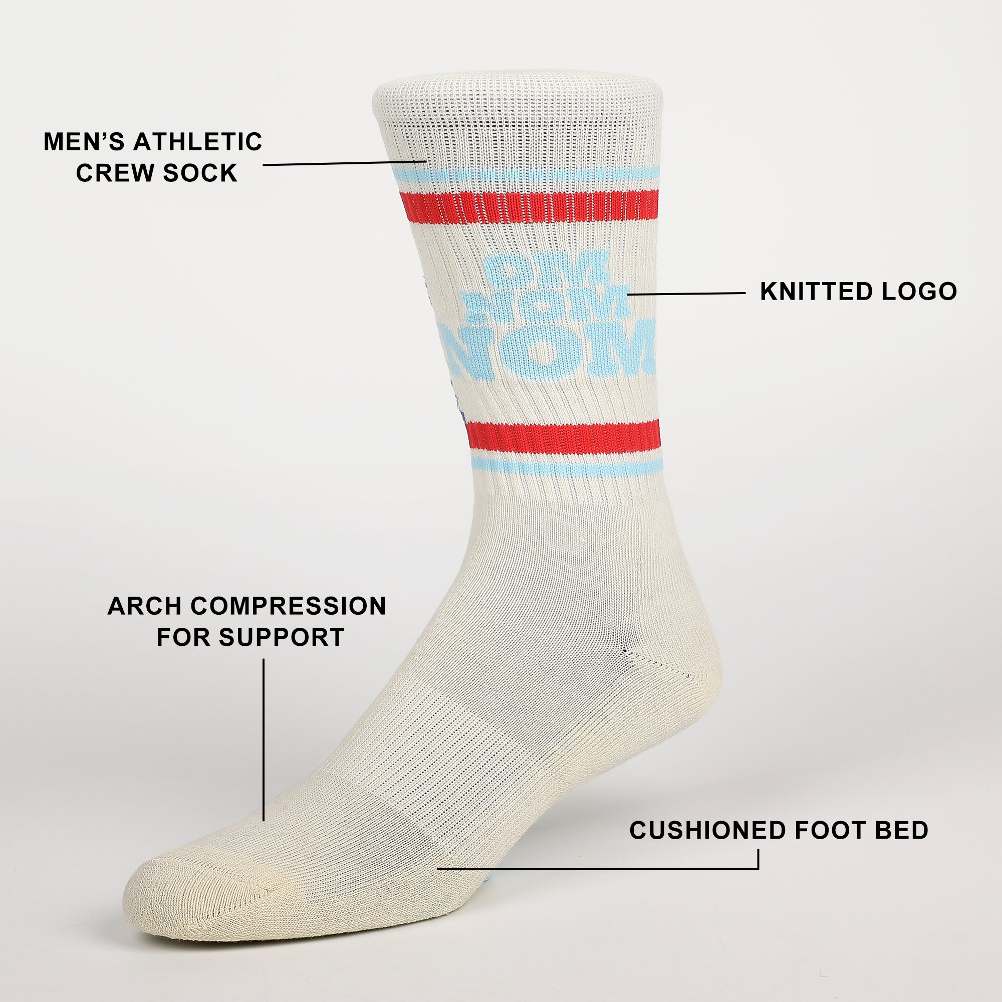 Sesame Street Om Nom Nom Striped Mens Athletic Crew Socks