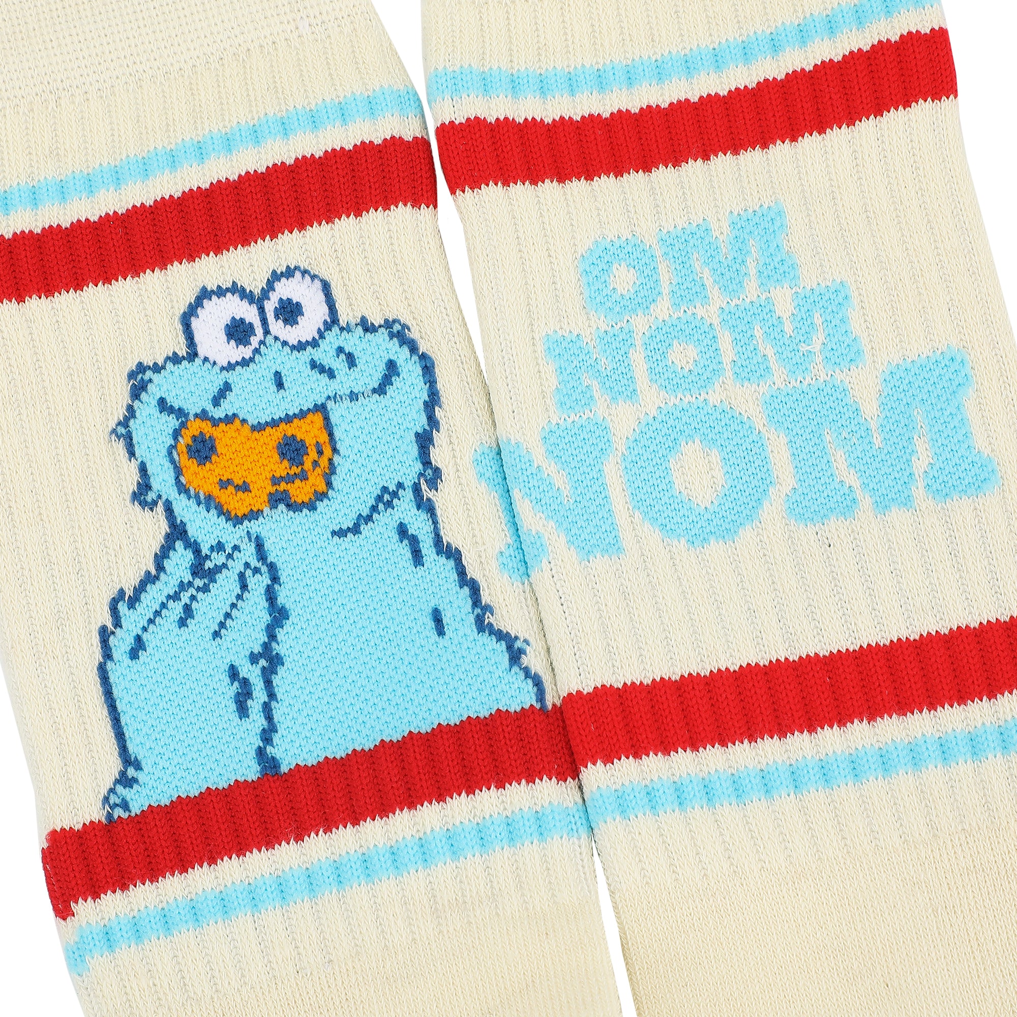 Sesame Street Om Nom Nom Striped Mens Athletic Crew Socks