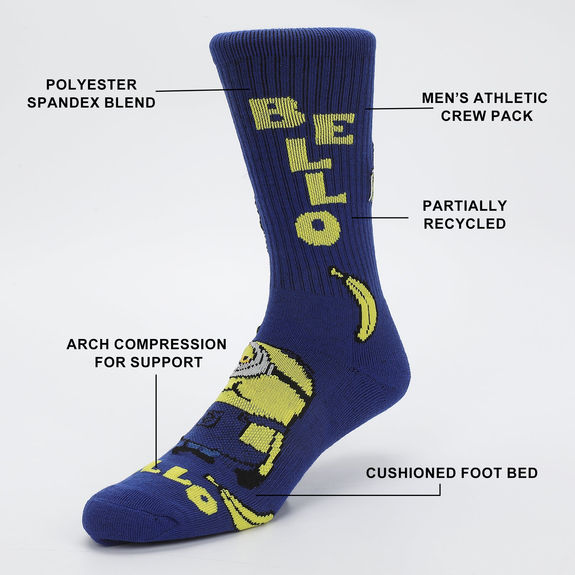 Minions Favorite Characters Men's Athletic Crew Socks (Pack of 3)