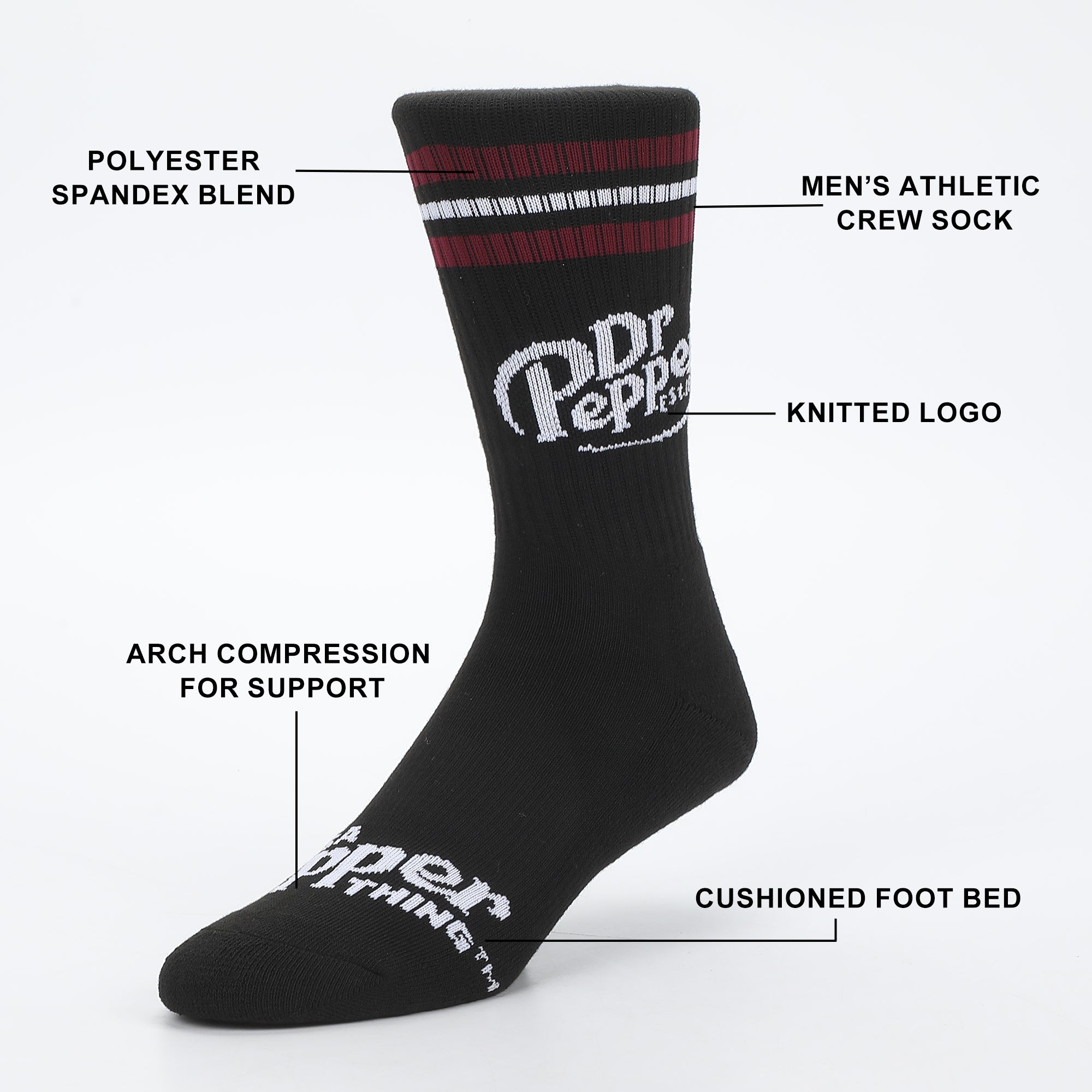 Dr Pepper Classic Logo Black Men's Athletic Crew Socks