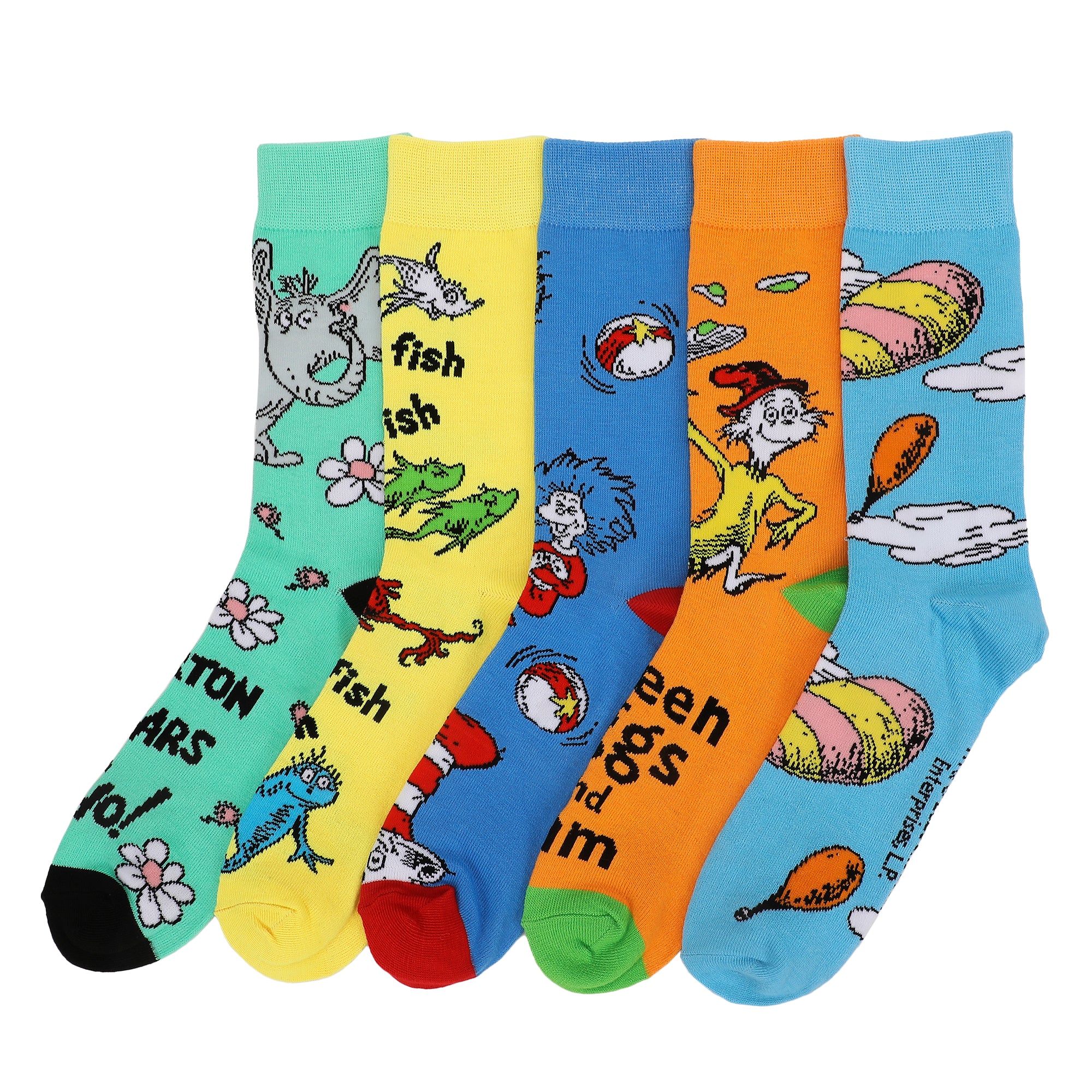 Dr. Seuss Title Art Men’s 5-Pair Pack Casual Crew Socks