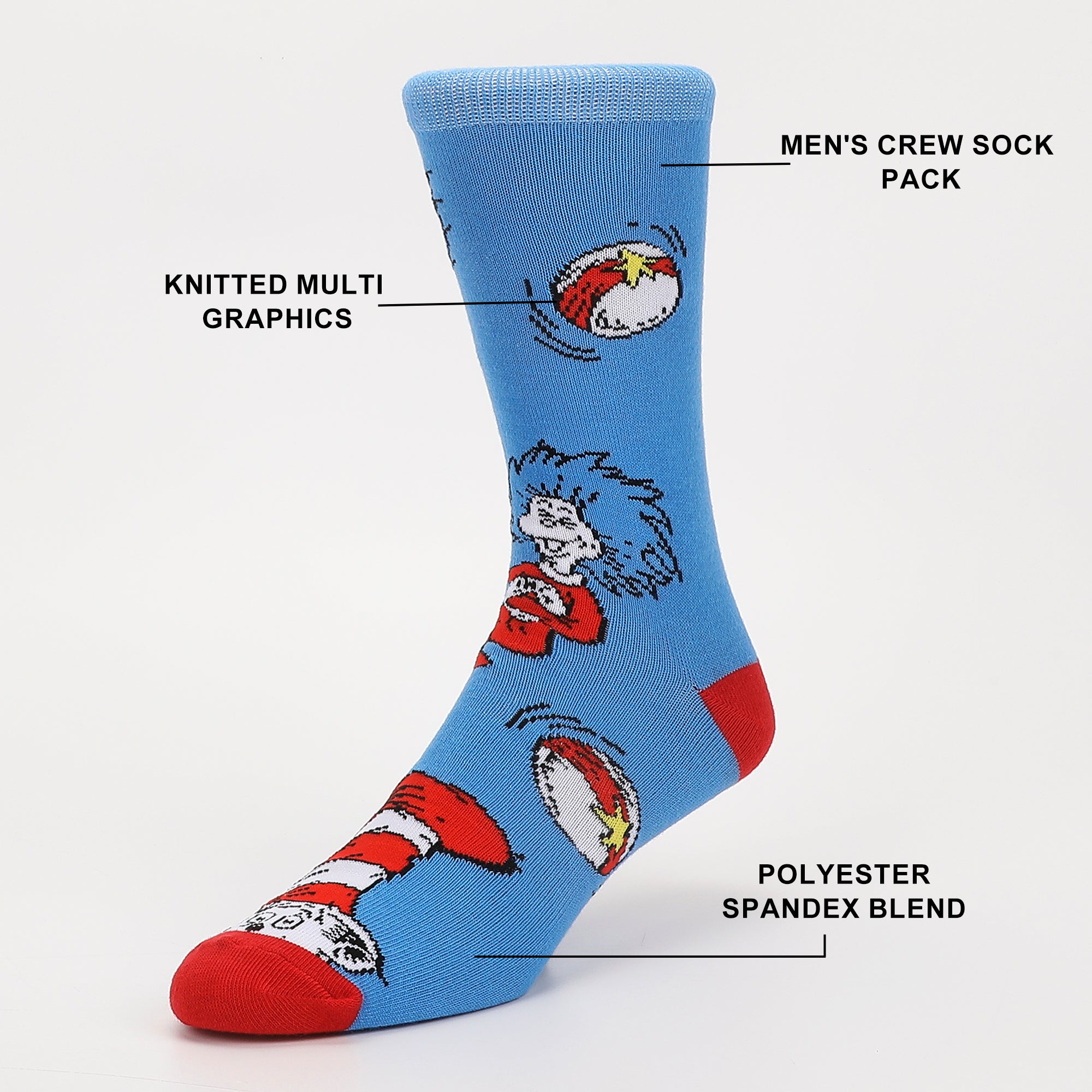 Dr. Seuss Title Art Men’s 5-Pair Pack Casual Crew Socks