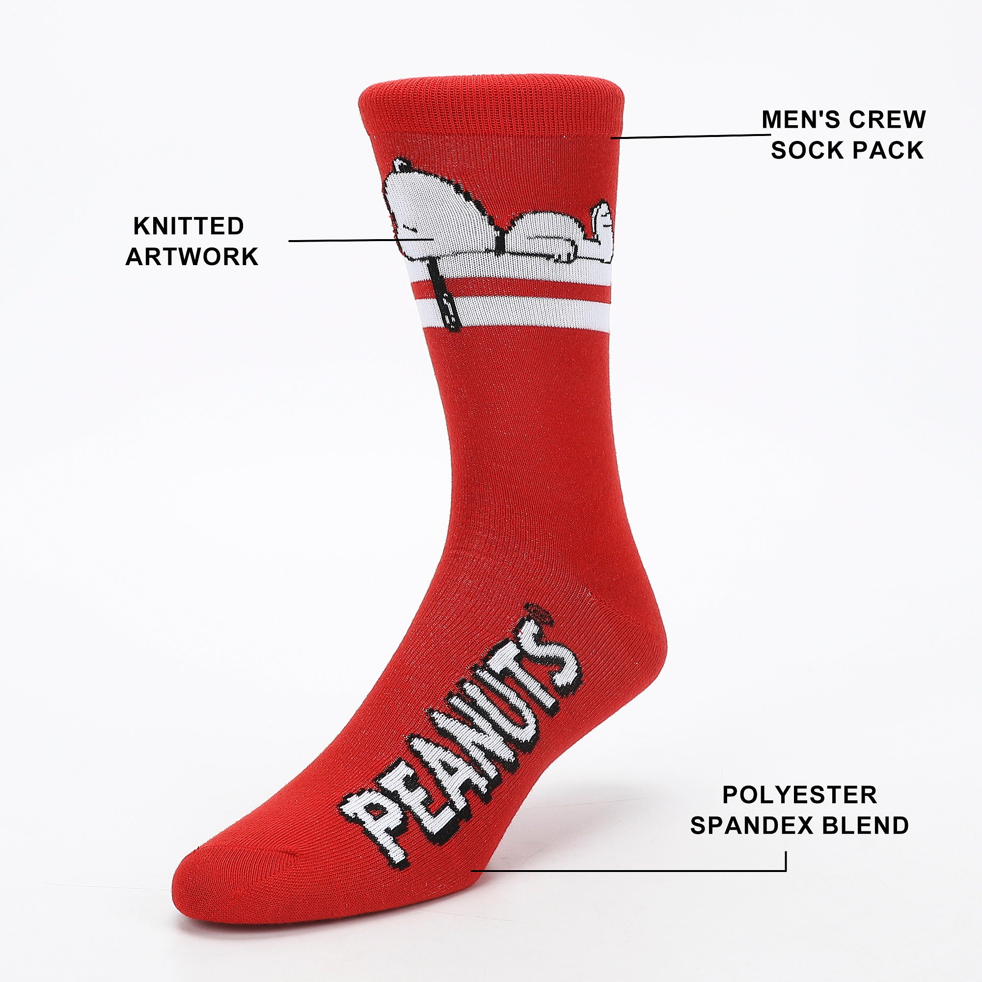 Peanuts Snoopy & Woodstock Men’s 5-Pair Pack Crew Socks