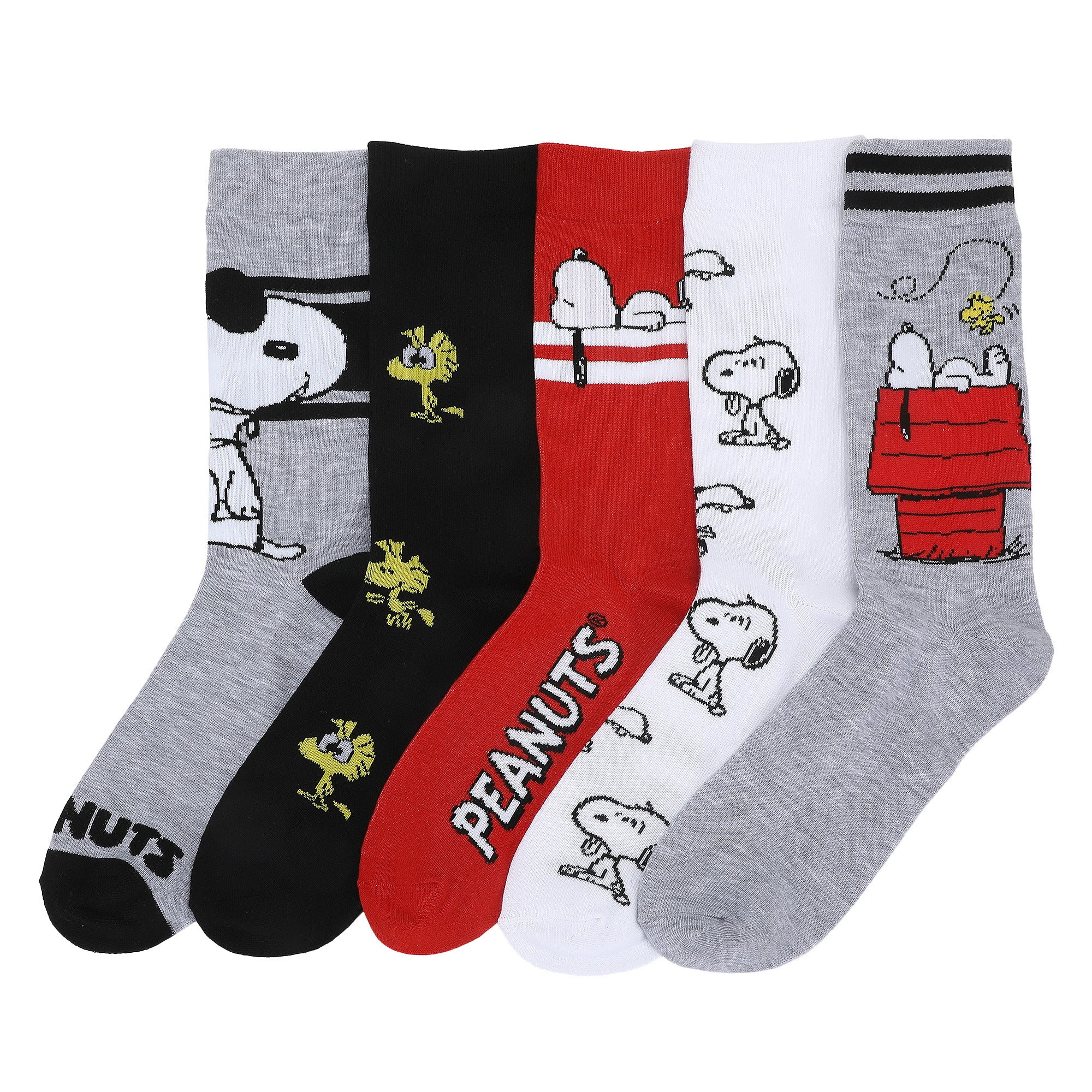 Peanuts Snoopy & Woodstock Men’s 5-Pair Pack Crew Socks