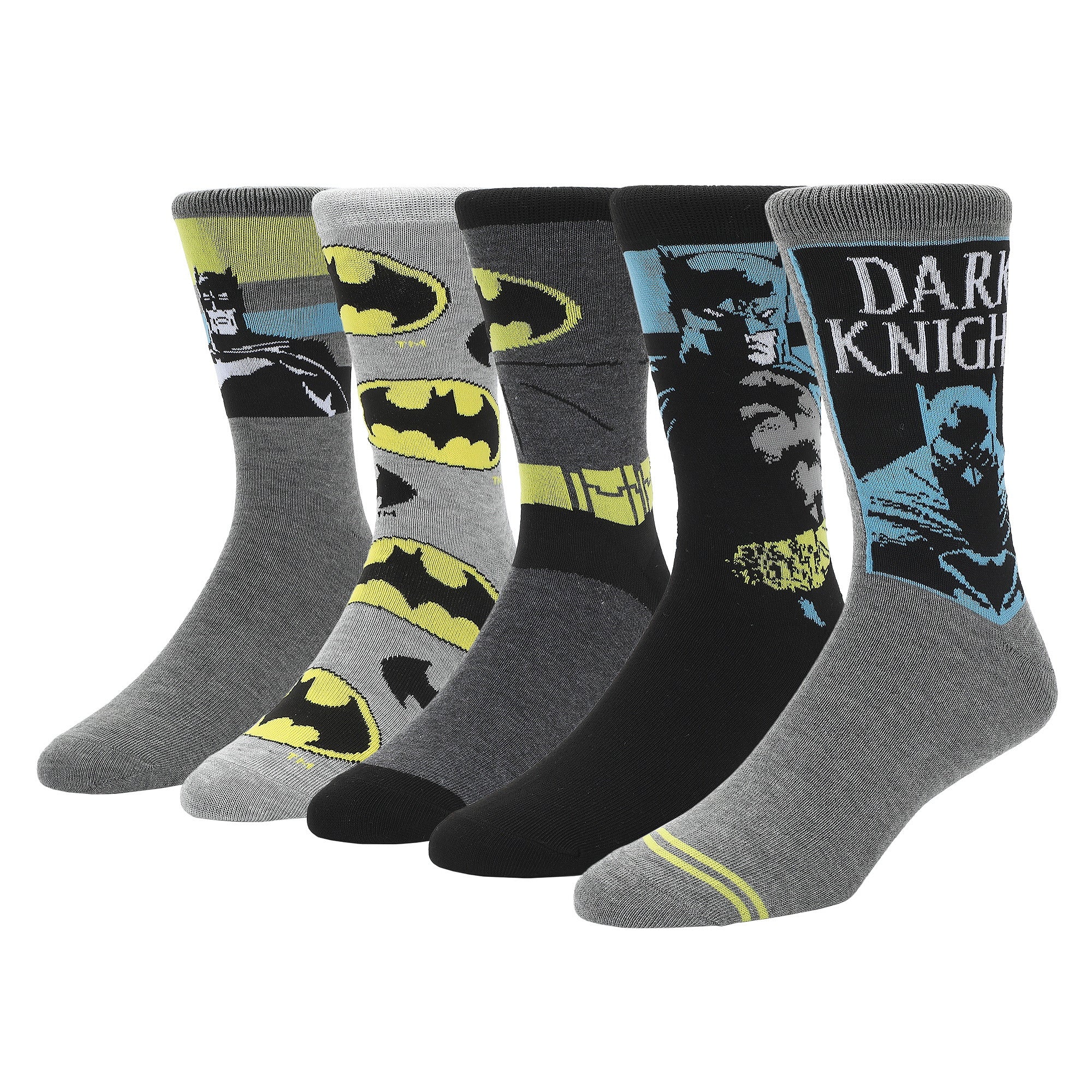 Batman Character & Logo Men’s 5-Pair Pack Crew Socks