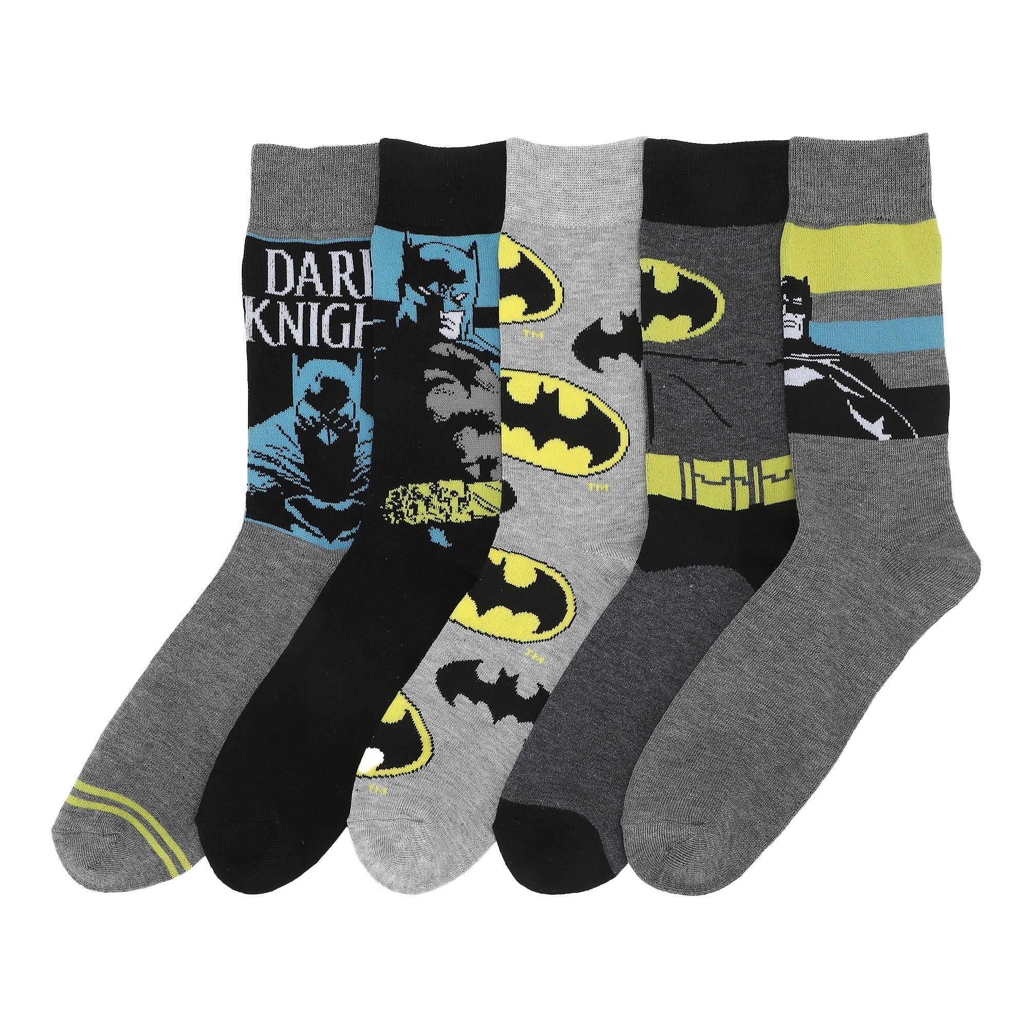 Batman Character & Logo Men’s 5-Pair Pack Crew Socks