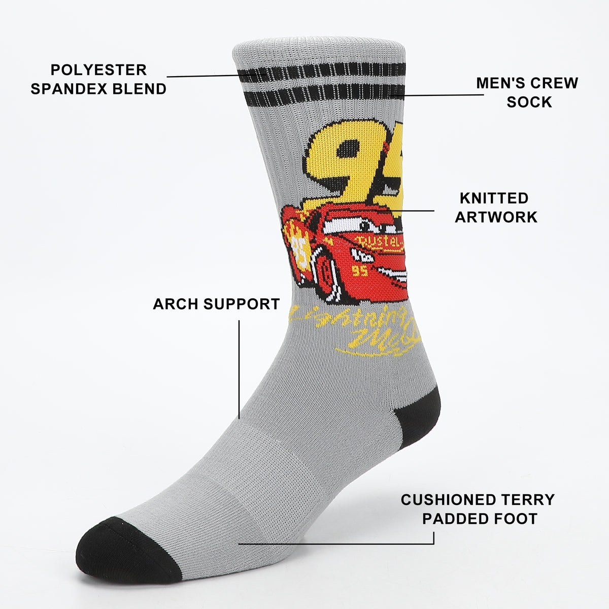 Cars Lightning McQueen Retro Stripe Athletic Crew Socks