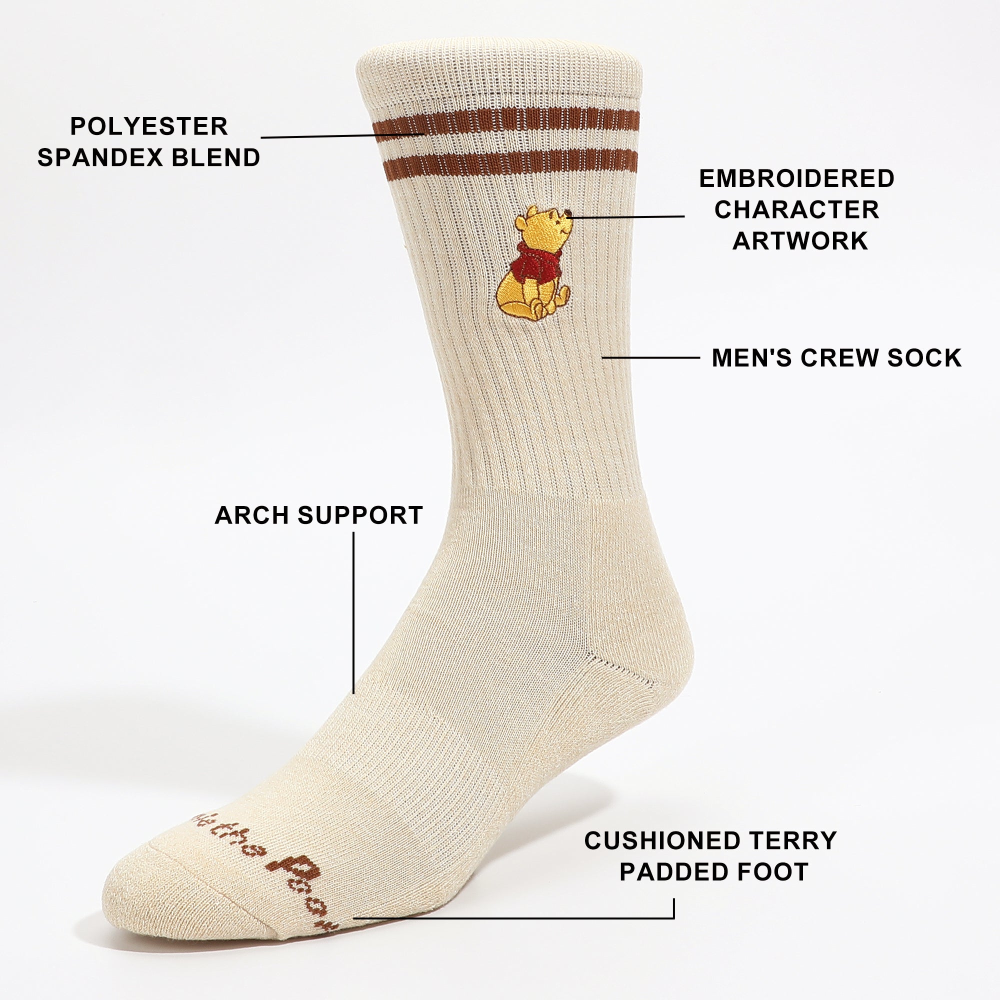 Winnie The Pooh Embroidery Crew Socks For Adult Men