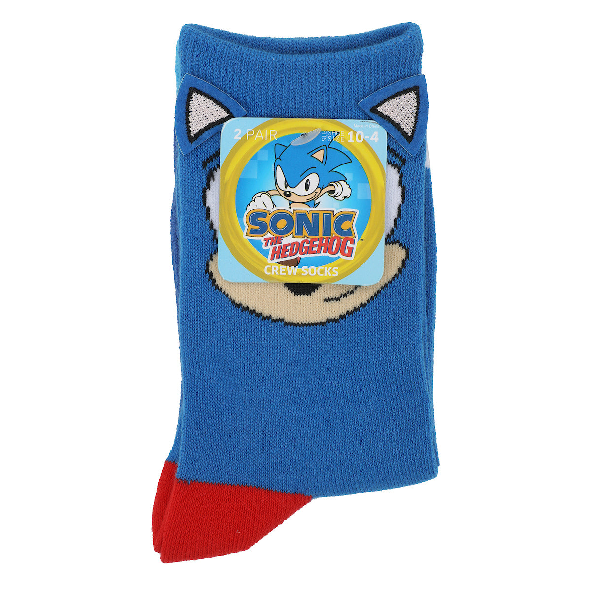 Sonic The Hedgehog Sonic Face With 3D Ears 2-Pair Youth Crew Socks
