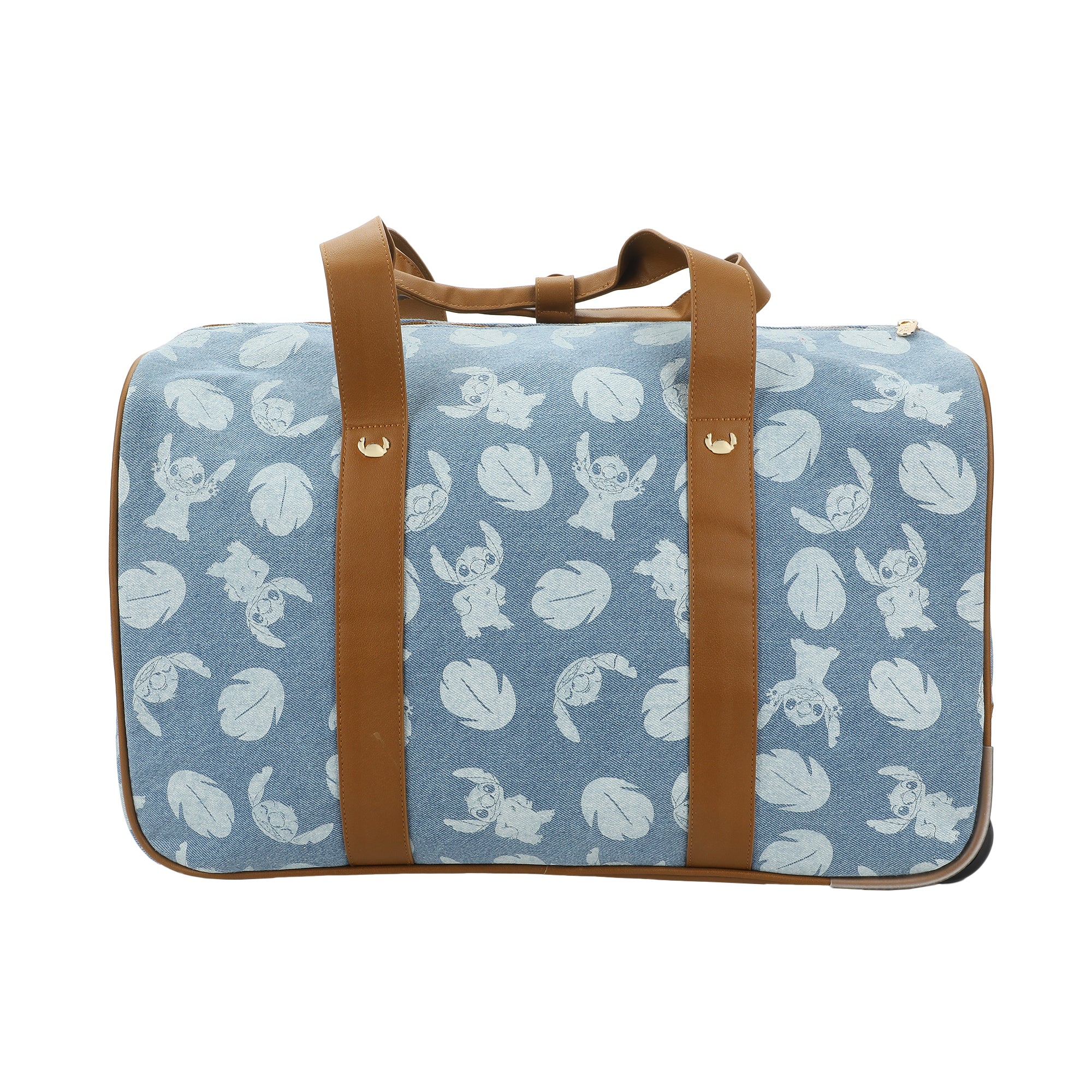 Disney Stitch Character Print 21" Adult Blue Denim Rolling Duffel Bag
