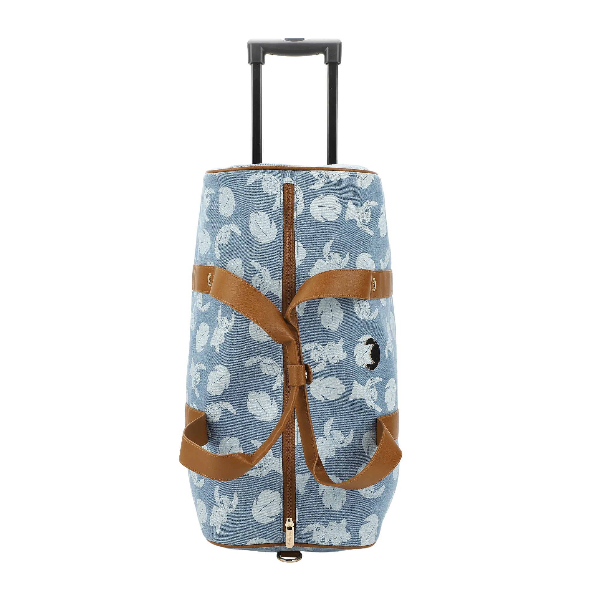 Disney Stitch Character Print 21" Adult Blue Denim Rolling Duffel Bag