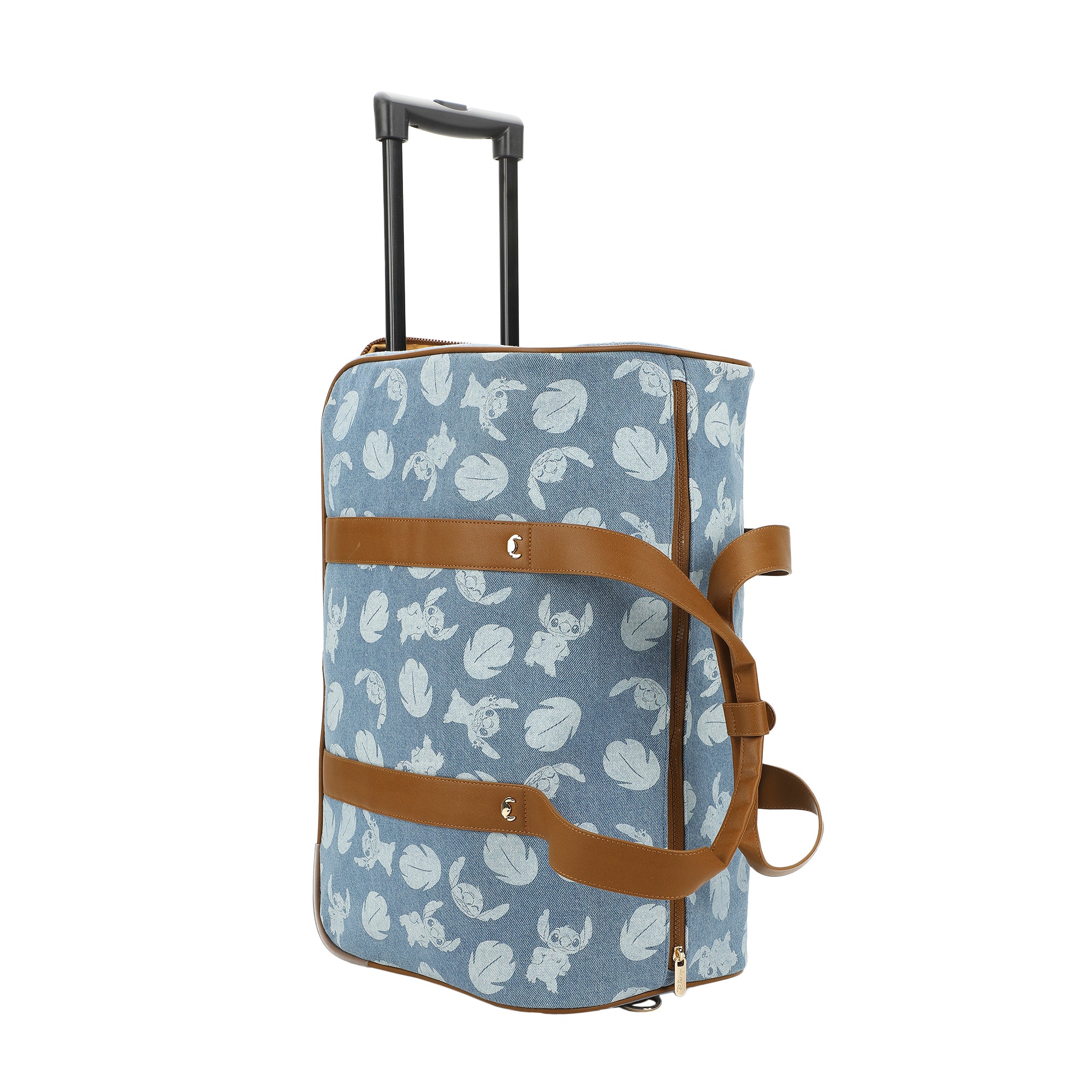 Disney Stitch Character Print 21" Adult Blue Denim Rolling Duffel Bag