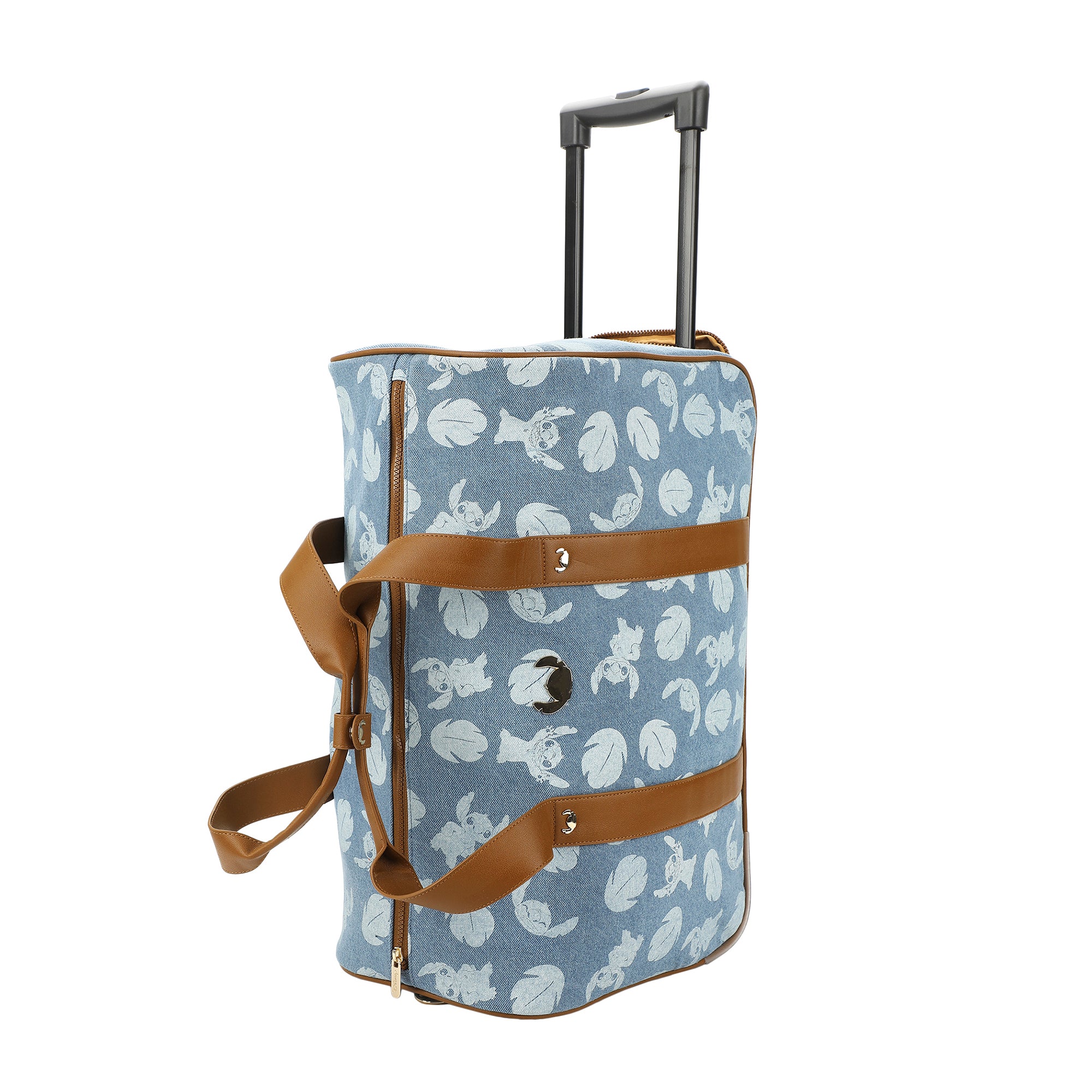 Disney Stitch Character Print 21" Adult Blue Denim Rolling Duffel Bag
