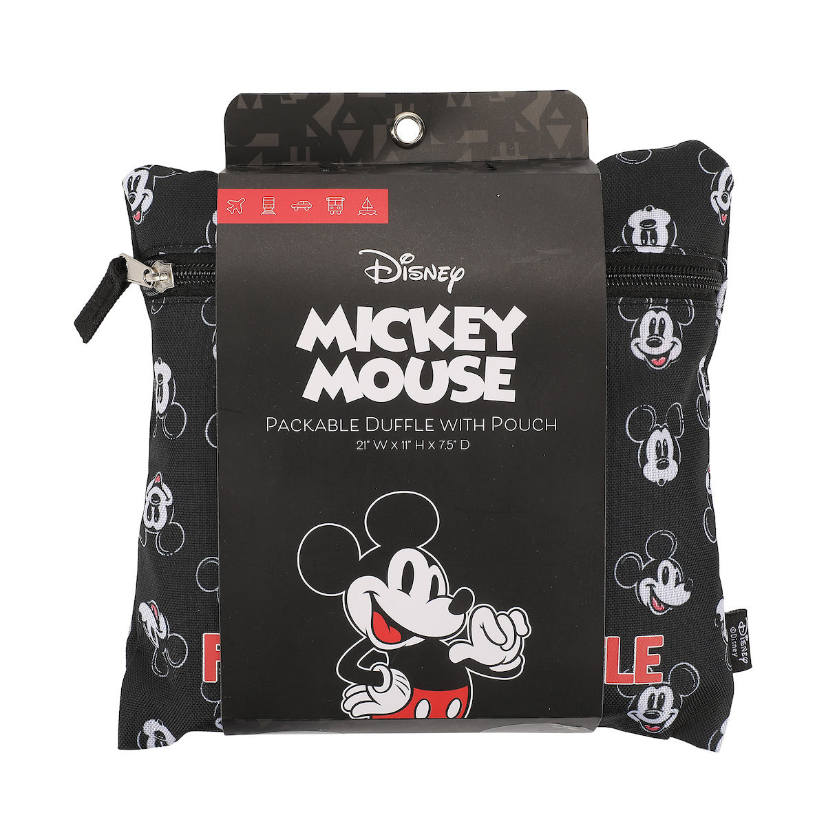 Disney Mickey Mouse Faces All-Over Print Black 21" Packable Duffel