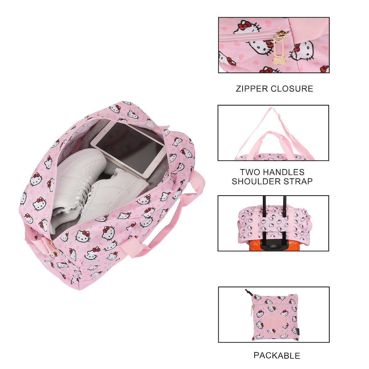 Hello Kitty Character Face Pink 21" Packable Duffel