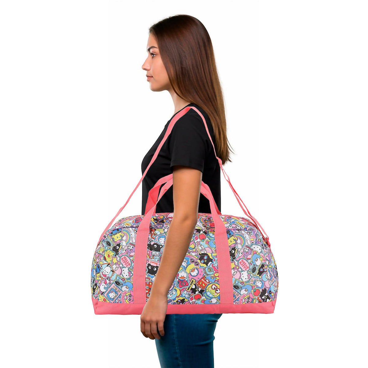 Hello Kitty & Friends All-Over Character Print White & Pink 21" Packable Duffel