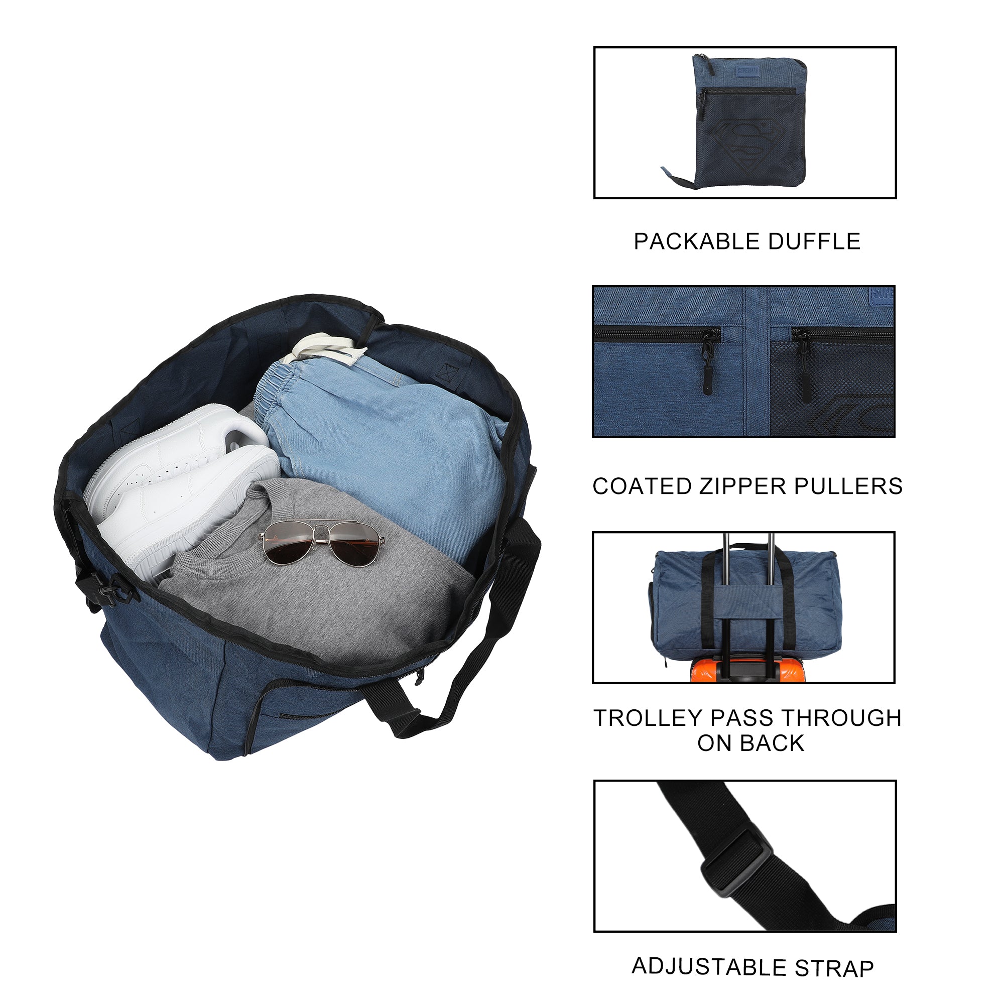 Superman Logo Blue 24” Packable Travel Duffle