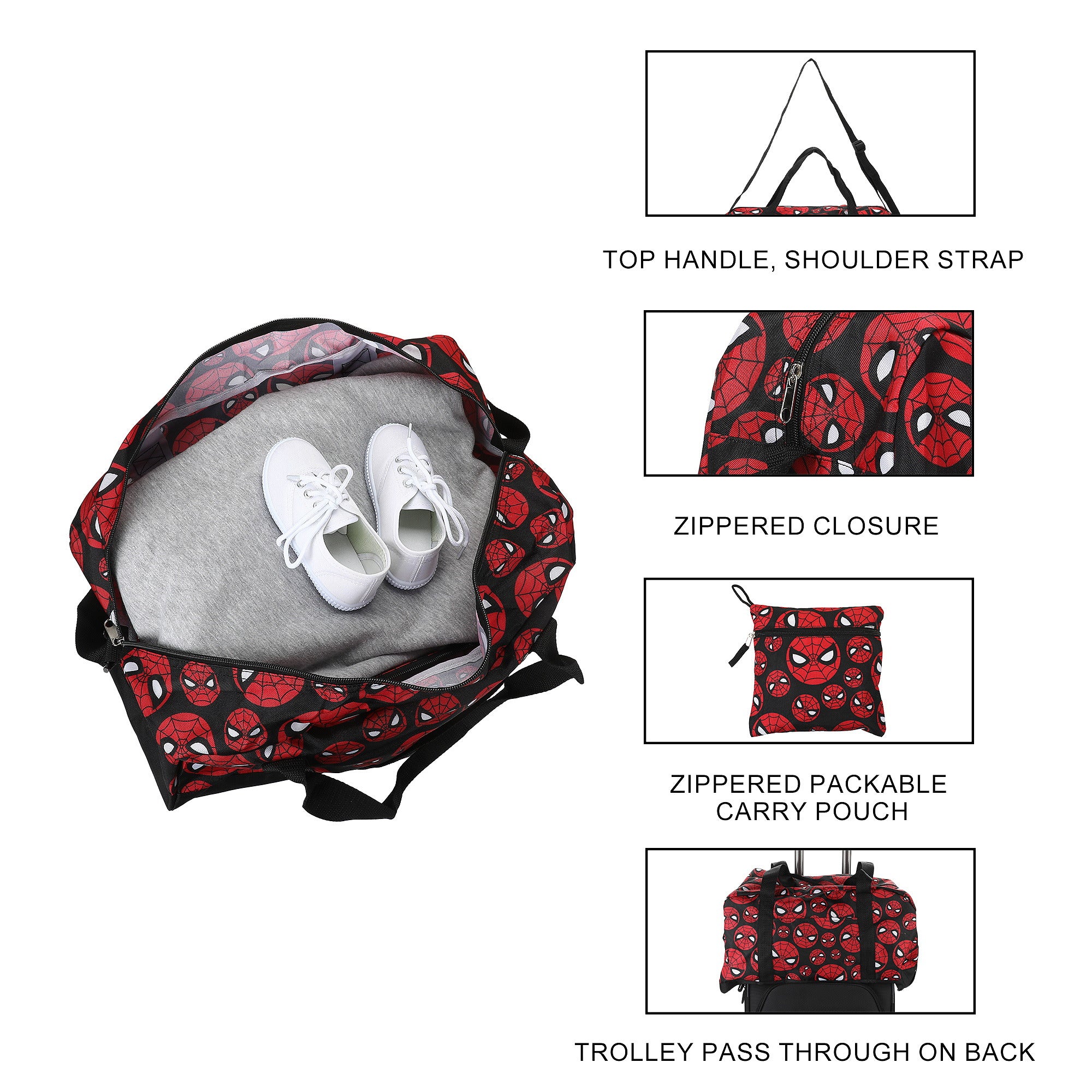 Spider-Man Classic Logo AOP Packable Duffle Bag for Travel