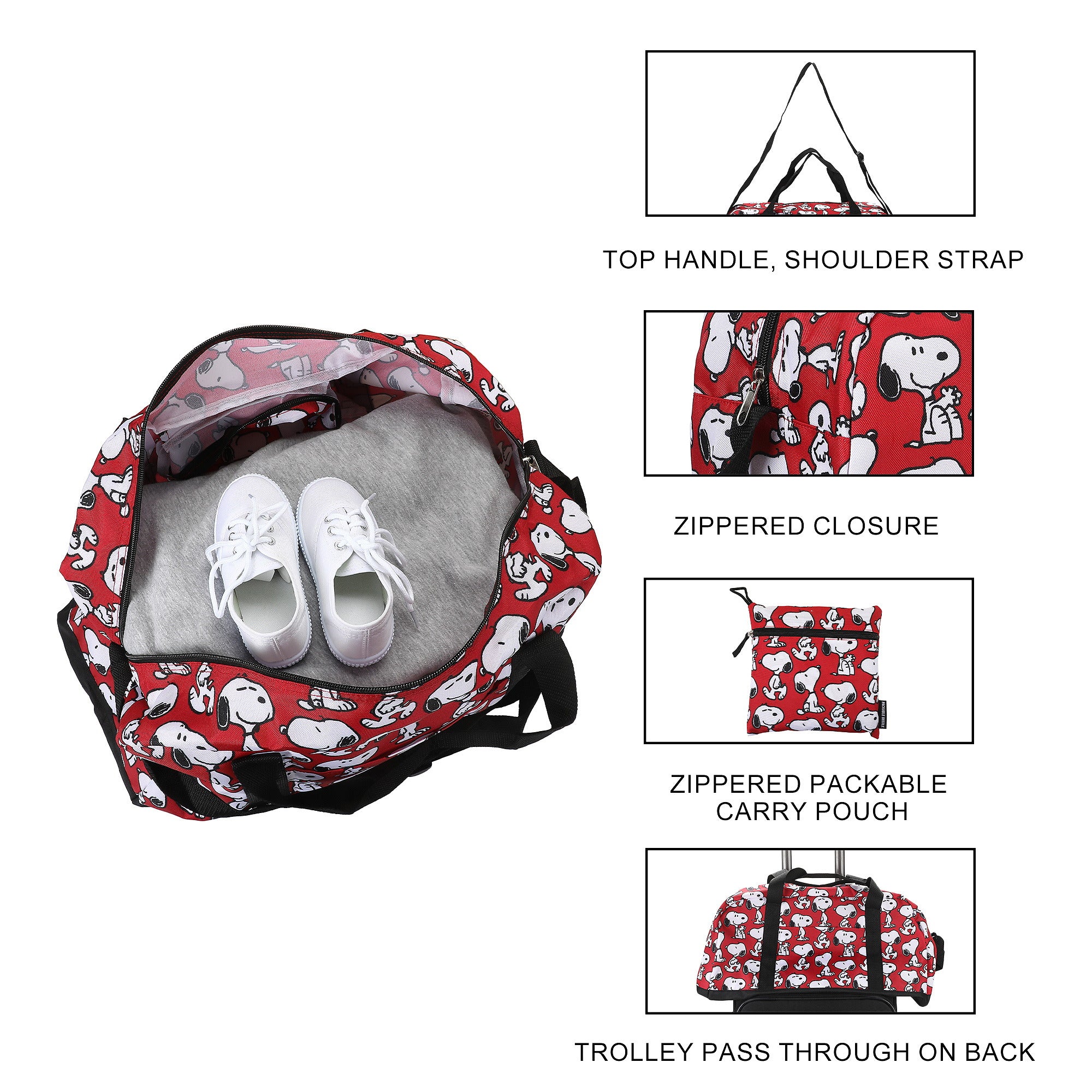 Peanuts Snoopy AOP Red Packable Duffle Bag for Travel
