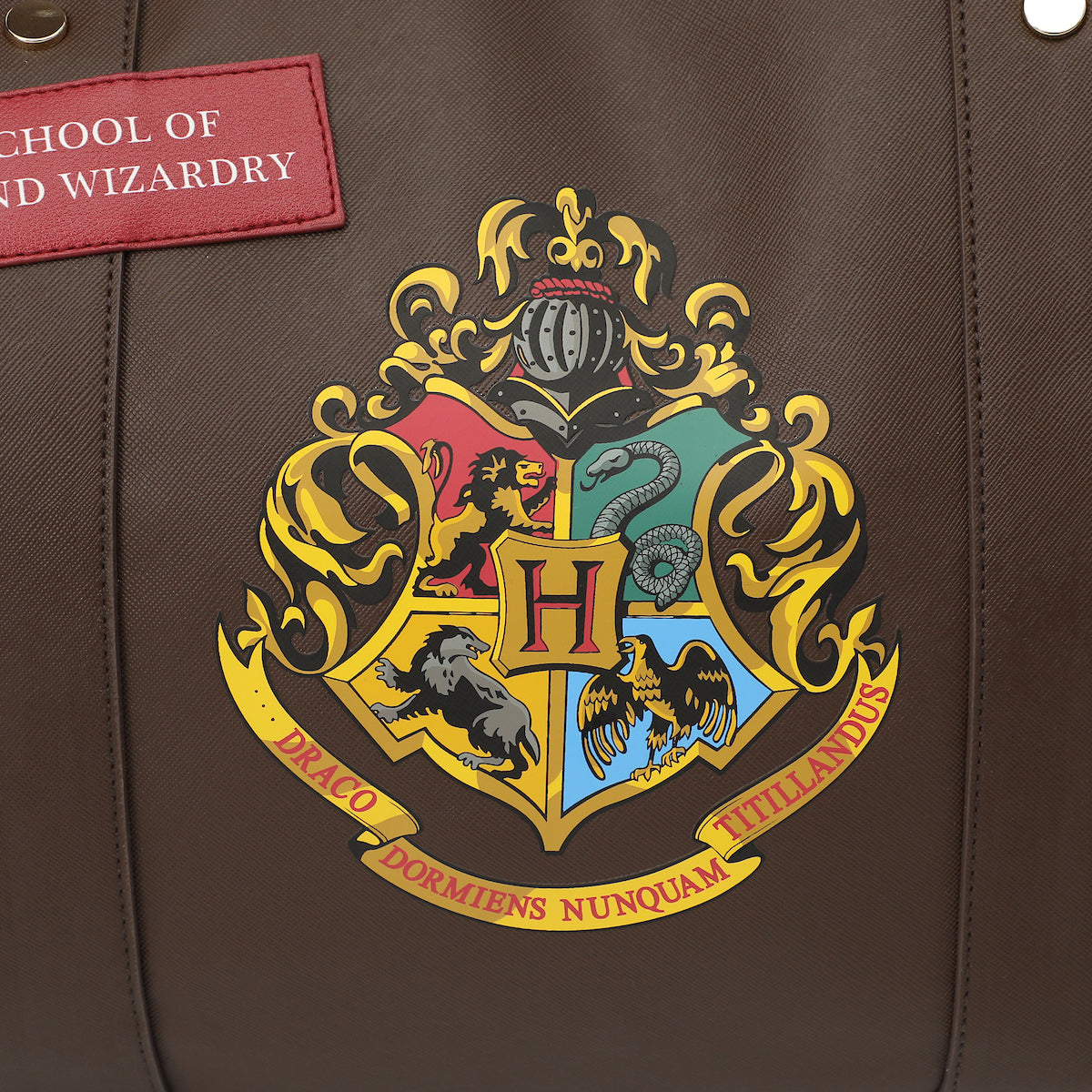 Harry Potter Rolling PU Duffle Bag - Officially Licensed Travel Luggage with Patches and Applique in Brown