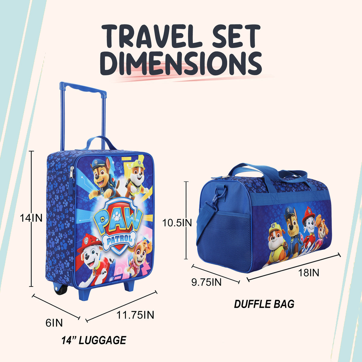 Paw Patrol Pups & Logo 3-Piece Youth Duffle Bag Travel Set With Pilot Case & Luggage Tag