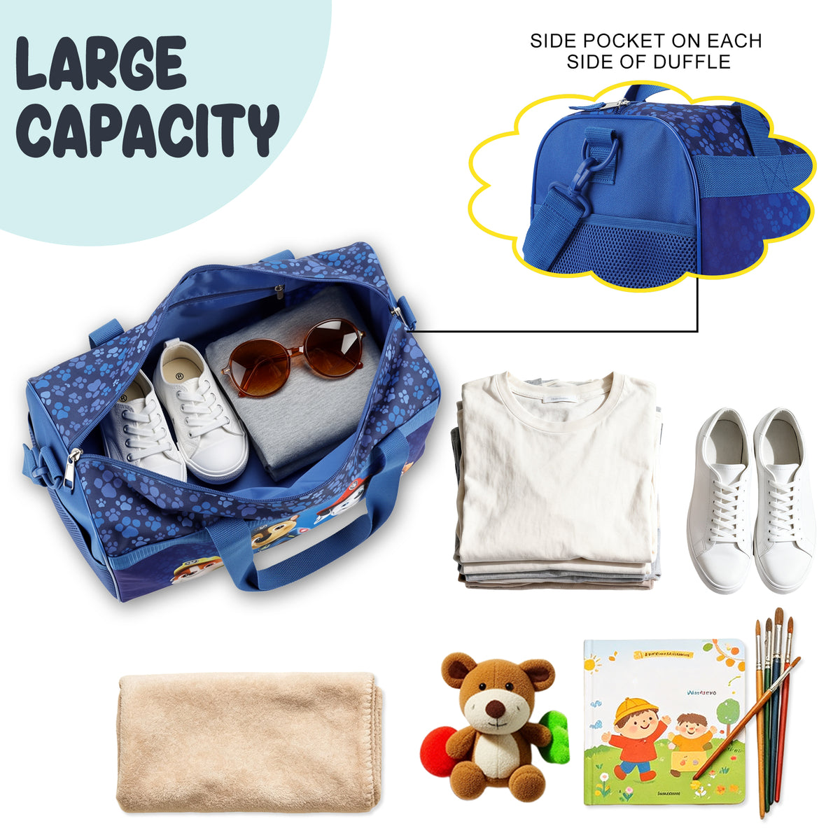 Paw Patrol Pups & Logo 3-Piece Youth Duffle Bag Travel Set With Pilot Case & Luggage Tag