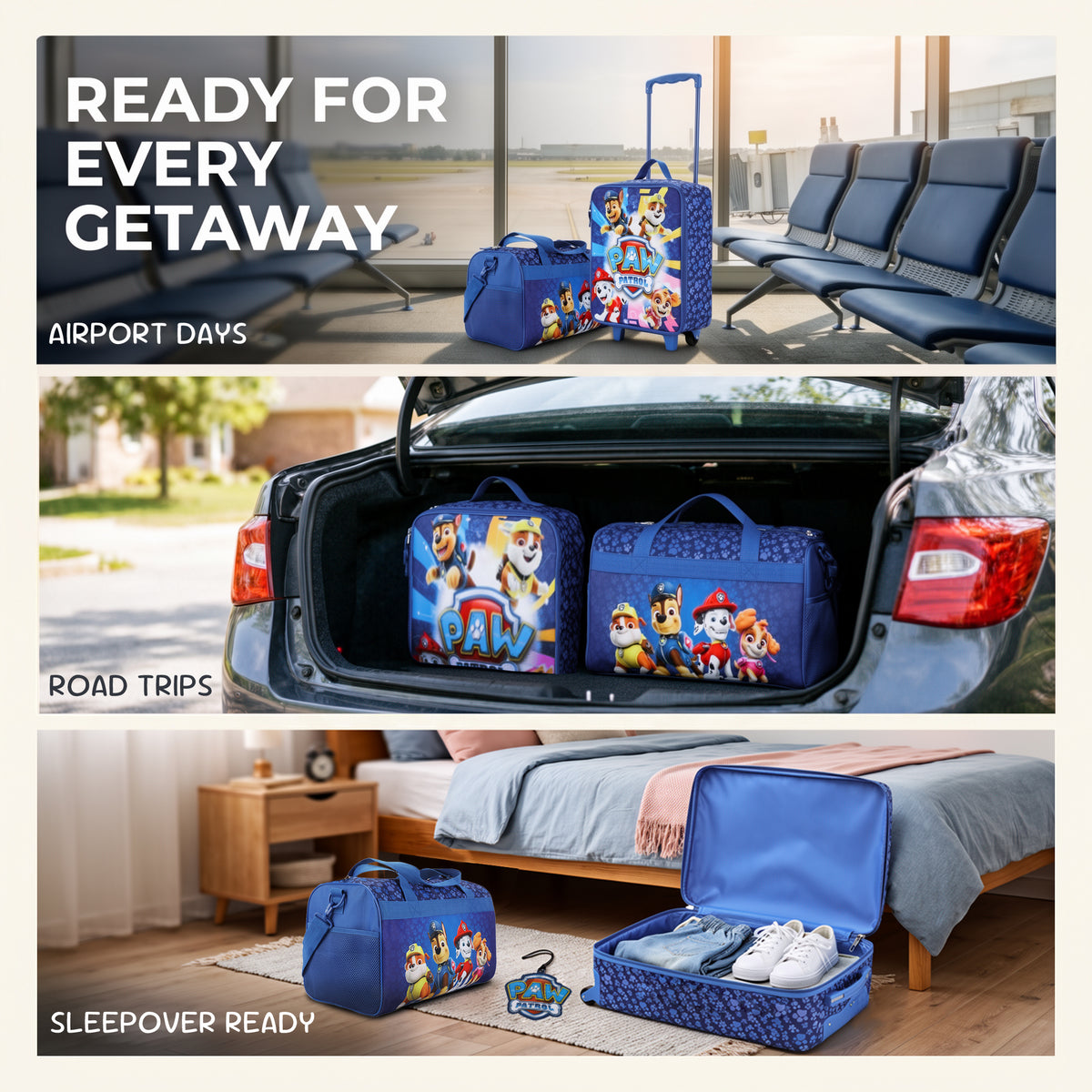 Paw Patrol Pups & Logo 3-Piece Youth Duffle Bag Travel Set With Pilot Case & Luggage Tag