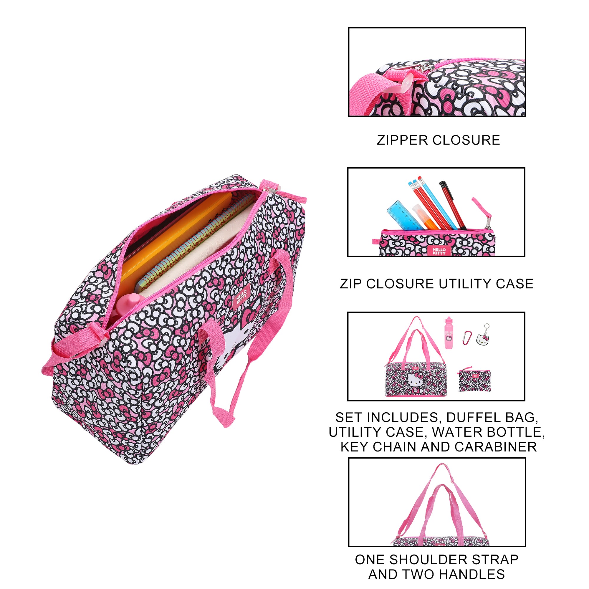 Hello Kitty Bows All-Over Print 5-Piece Duffel Bag Set