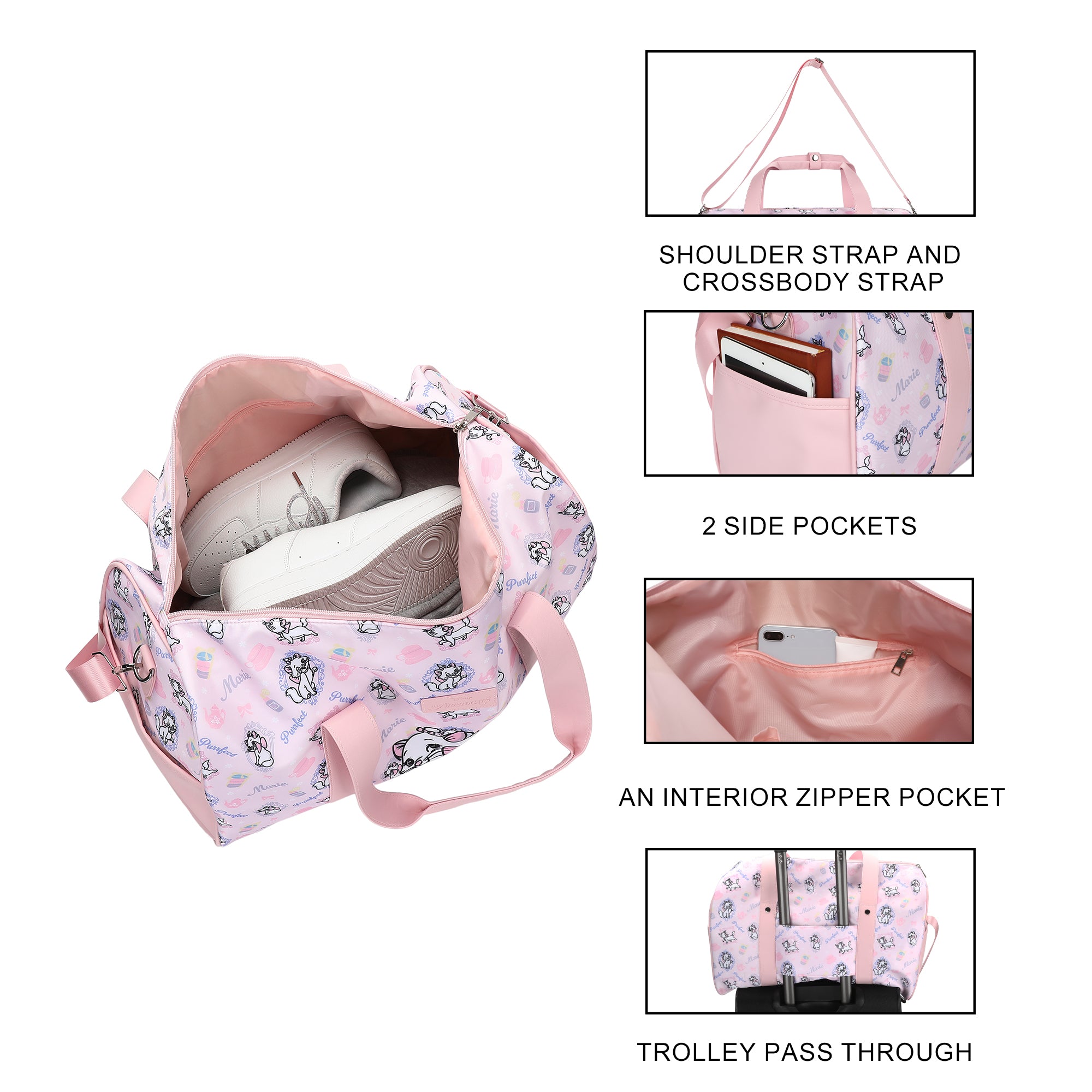 Aristocats Pink Duffle Bag For Kids School Travel