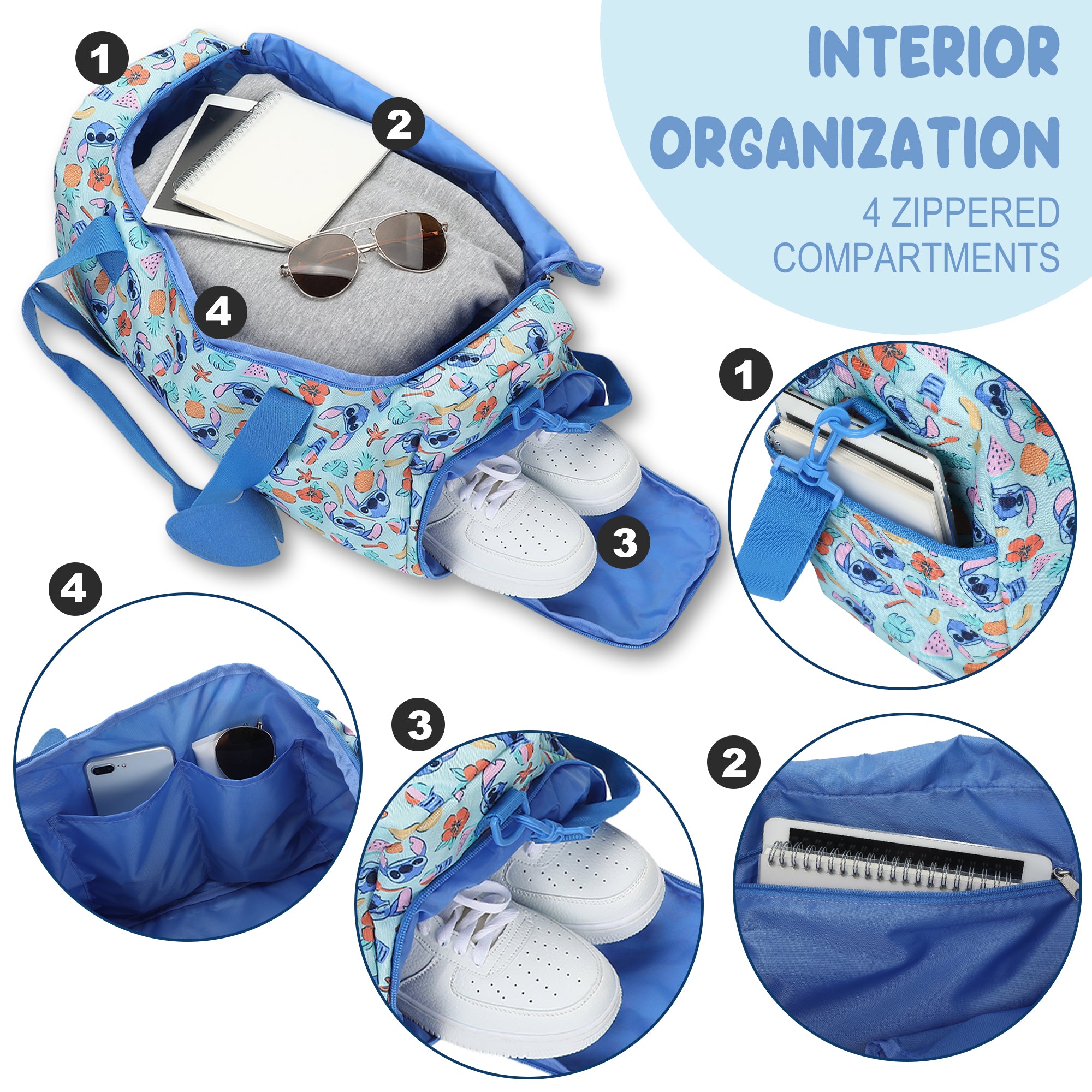 Lilo & Stitch Beach Print Blue 20” Duffel Bag