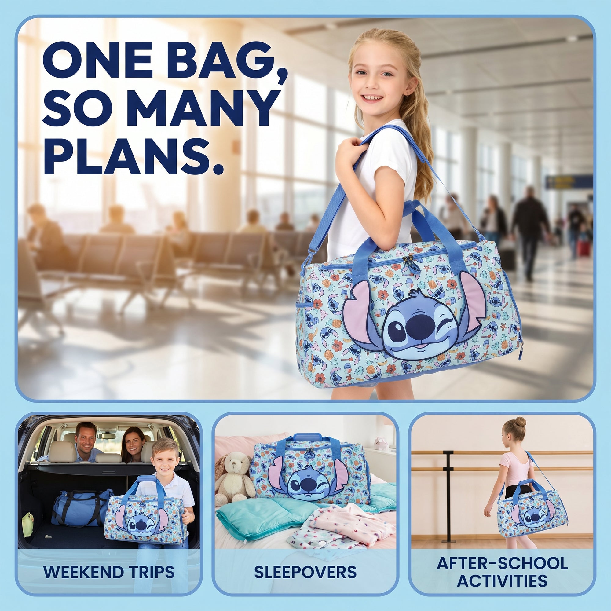 Lilo & Stitch Beach Print Blue 20” Duffel Bag