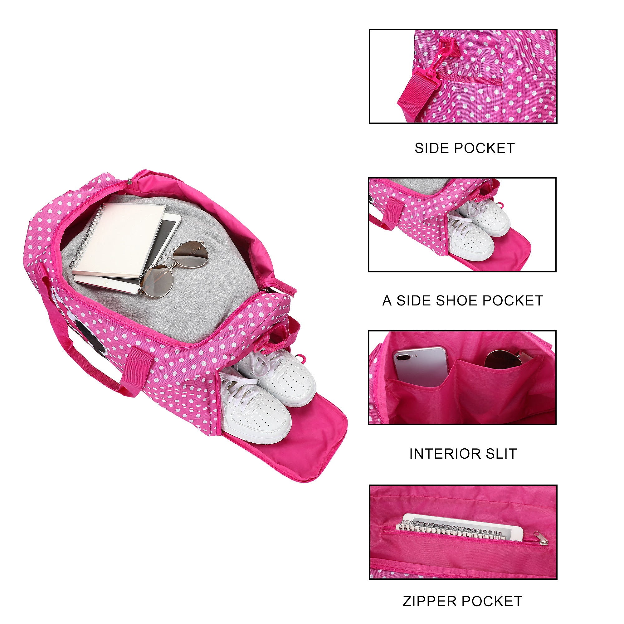 Minnie Mouse Classic Character Pose Pink Polka Dotted 20” Duffel Bag