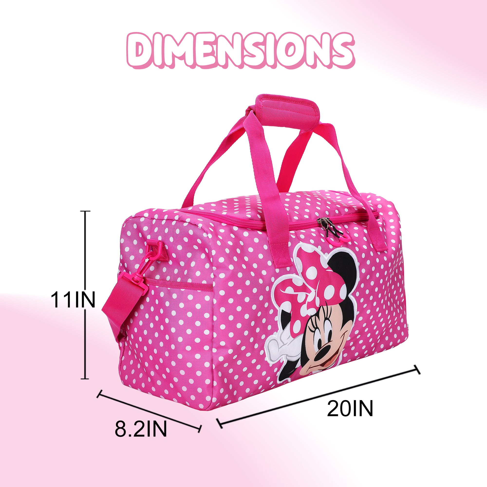 Minnie Mouse Classic Character Pose Pink Polka Dotted 20” Duffel Bag