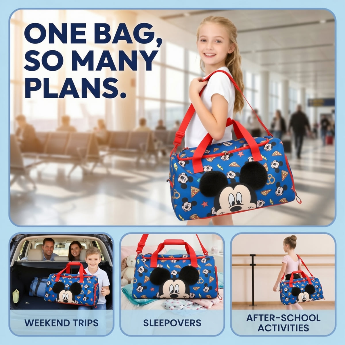 Mickey Mouse Classic Mickey Face Blue Youth 20" Duffel Bag
