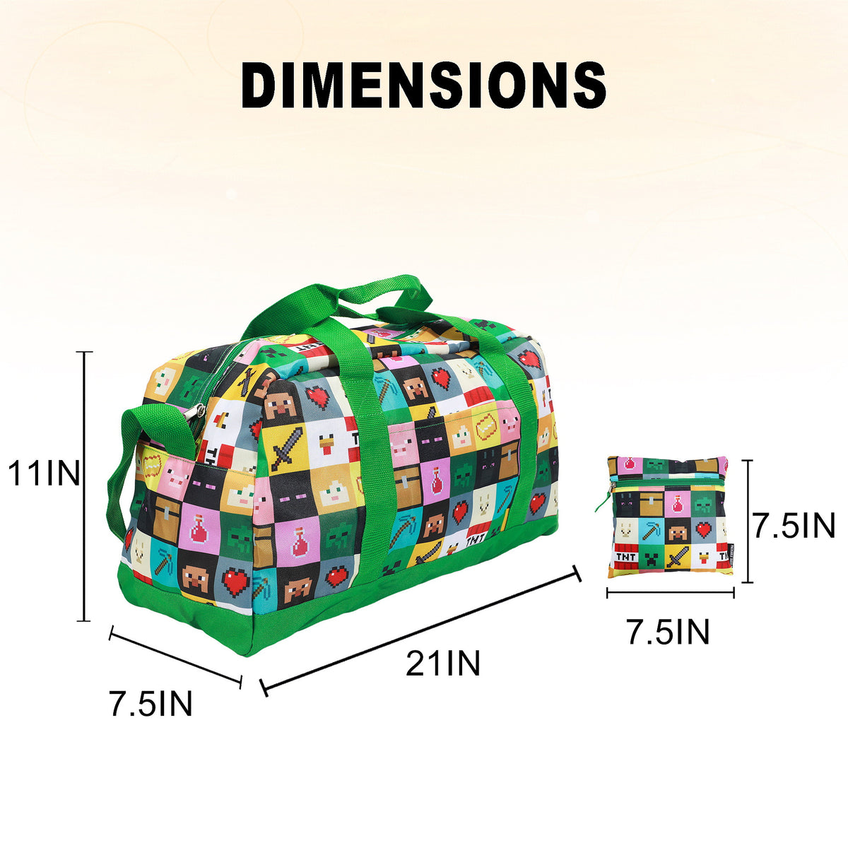 Minecraft Character AOP Packable Duffle Bag for Kids