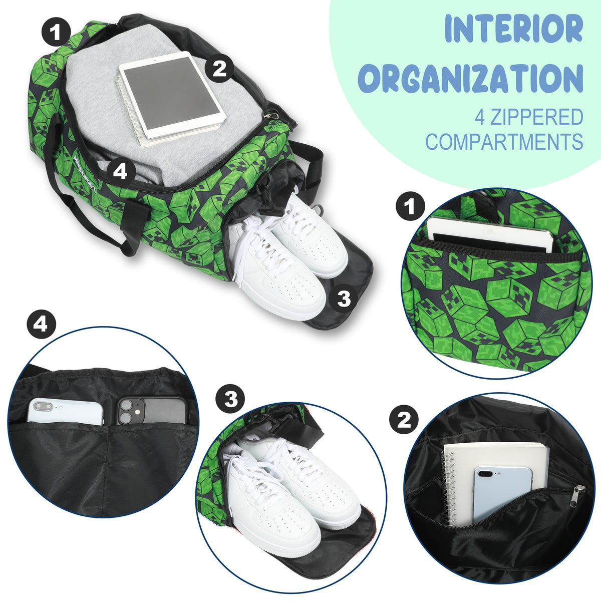 Minecraft Creeper Face Green Youth 20" Duffel Bag