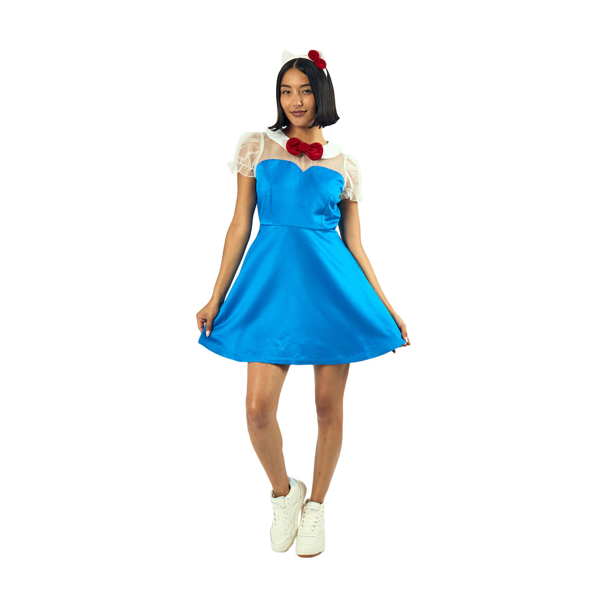 Hello Kitty Women's Blue Cosplay Dress With Matching Headband