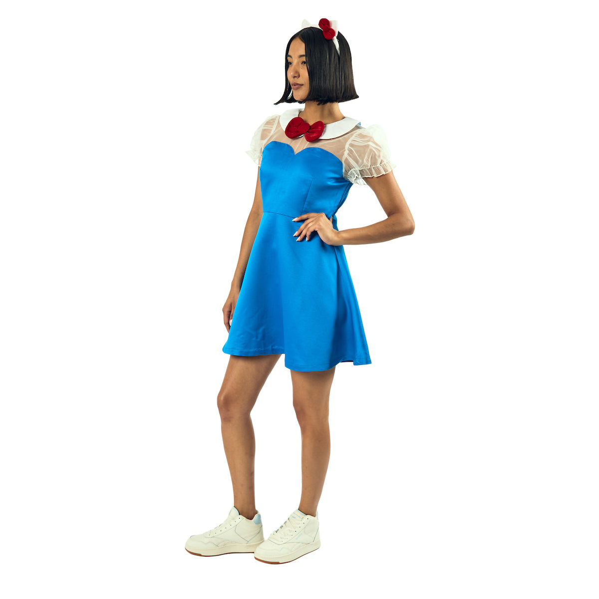Hello Kitty Women's Blue Cosplay Dress With Matching Headband