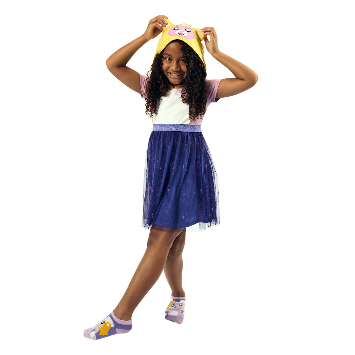 LankyBox Foxy Girl's Purple Short Sleeve Hooded Cosplay Dress