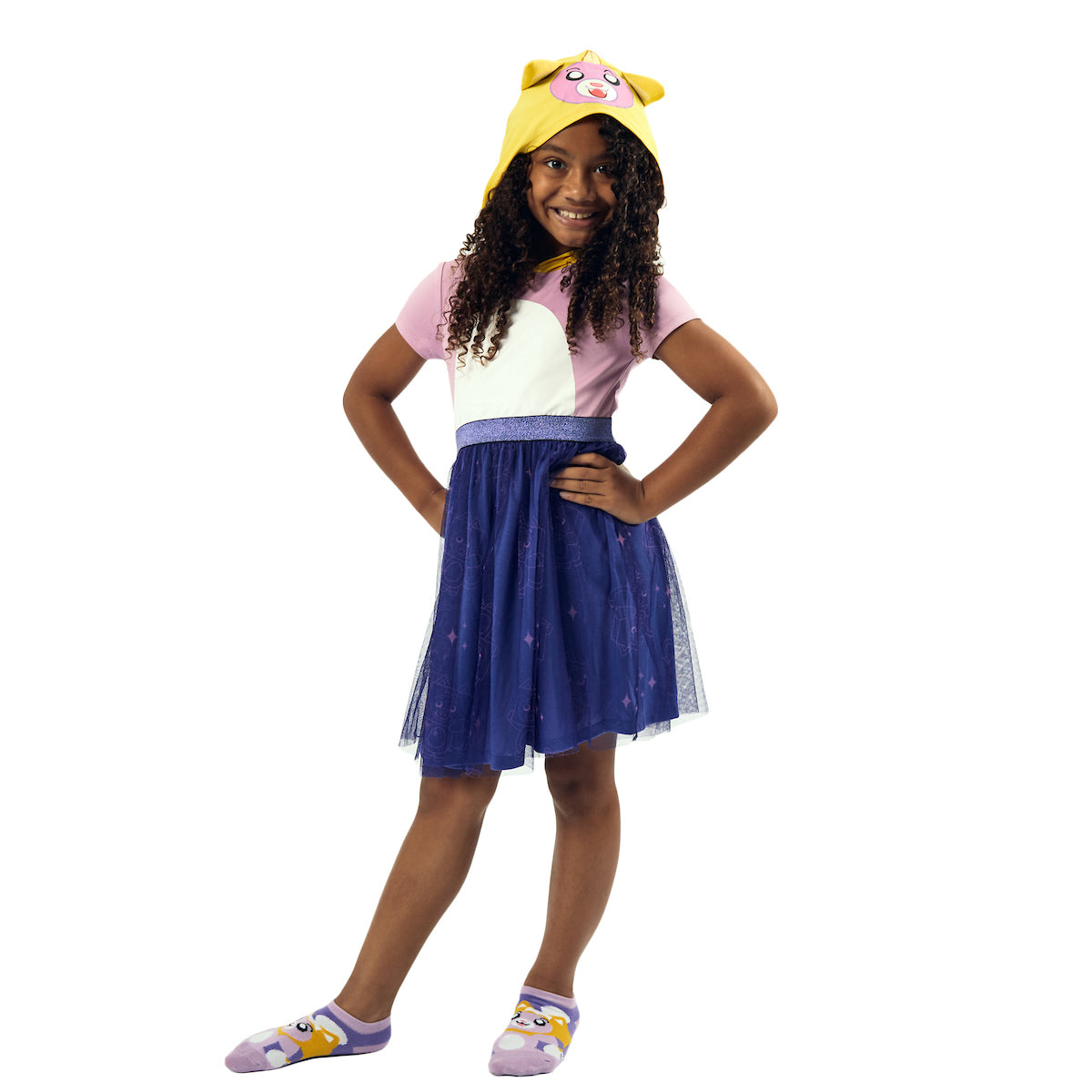 LankyBox Foxy Girl's Purple Short Sleeve Hooded Cosplay Dress