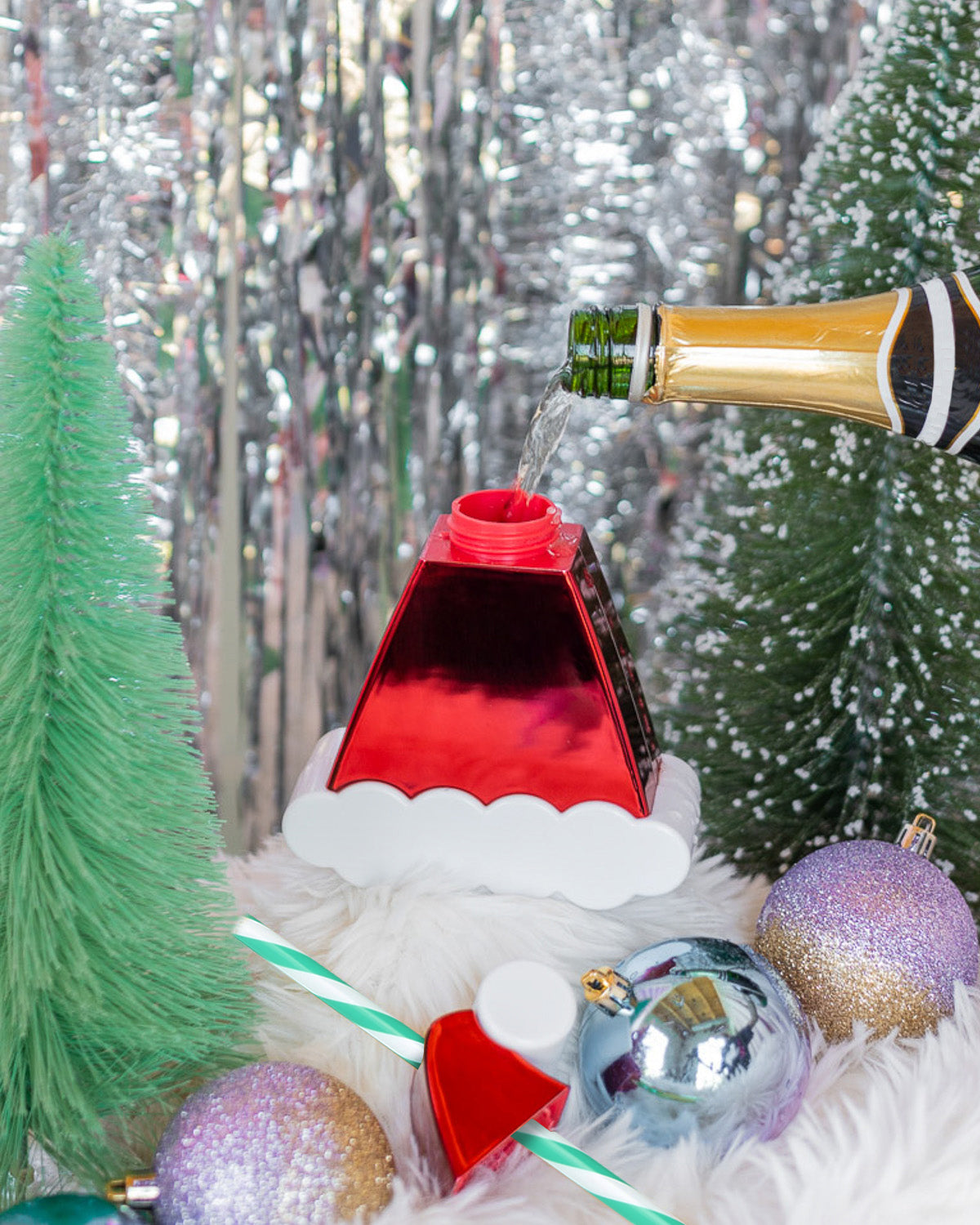 Packed Party Santa Hat Novelty Christmas Drink Sipper Cup – 13.5 oz BPA-Free Electroplated Holiday Cup with Striped Reusable Straw