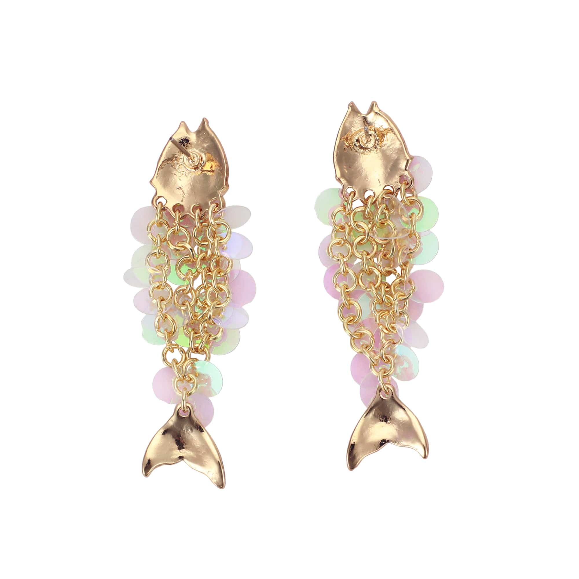 Packed Party Catch of the Day Sparkle Fish Dangle Earrings - Hypoallergenic Gold-Tone Post with Pink Enamel and Iridescent Sequins, 2 Inch