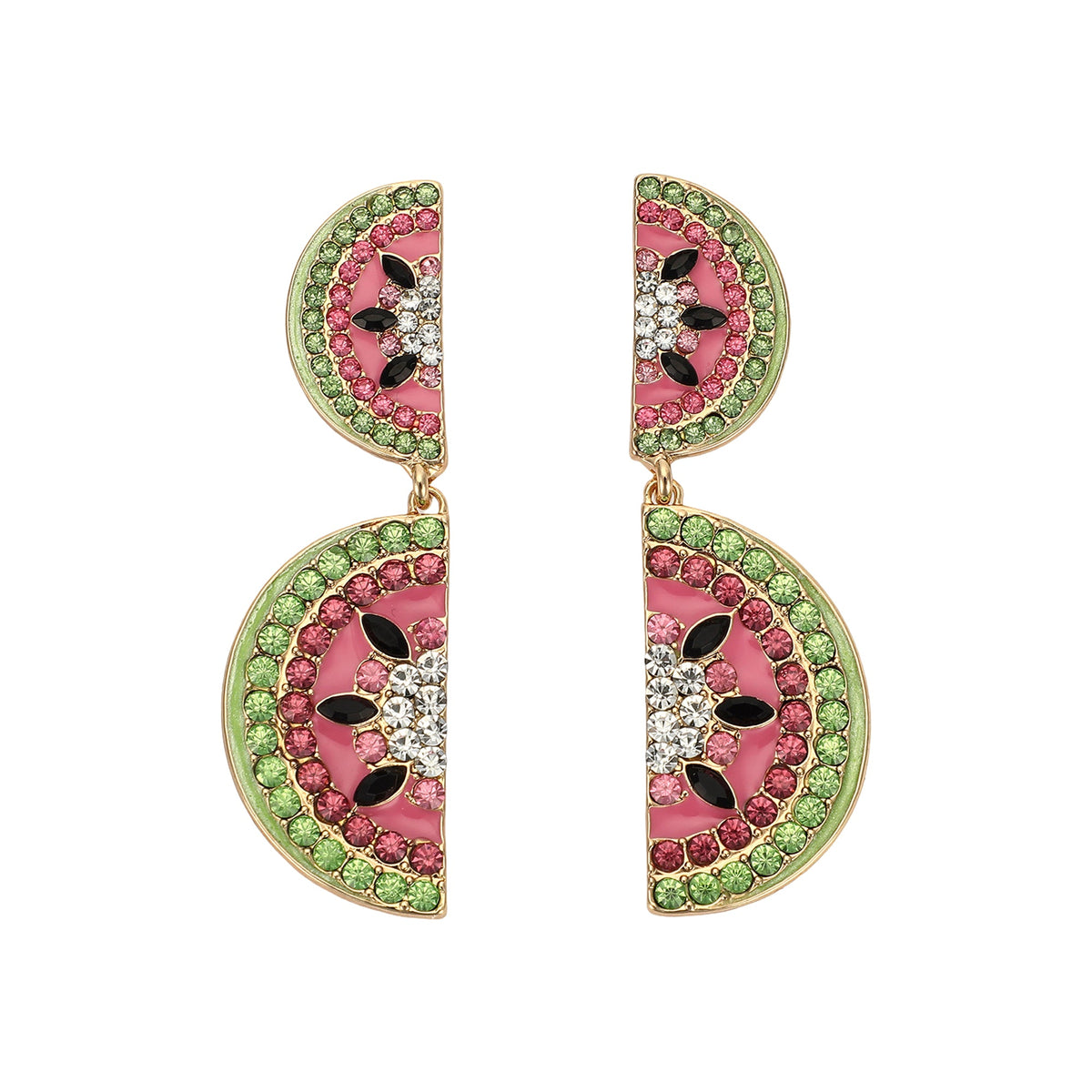 Packed Party Watermelon Rhinestone Drop Earrings - Hypoallergenic Gold-Tone Frame with Stone Detail, Summer Statement Earrings, 1.76 Inch