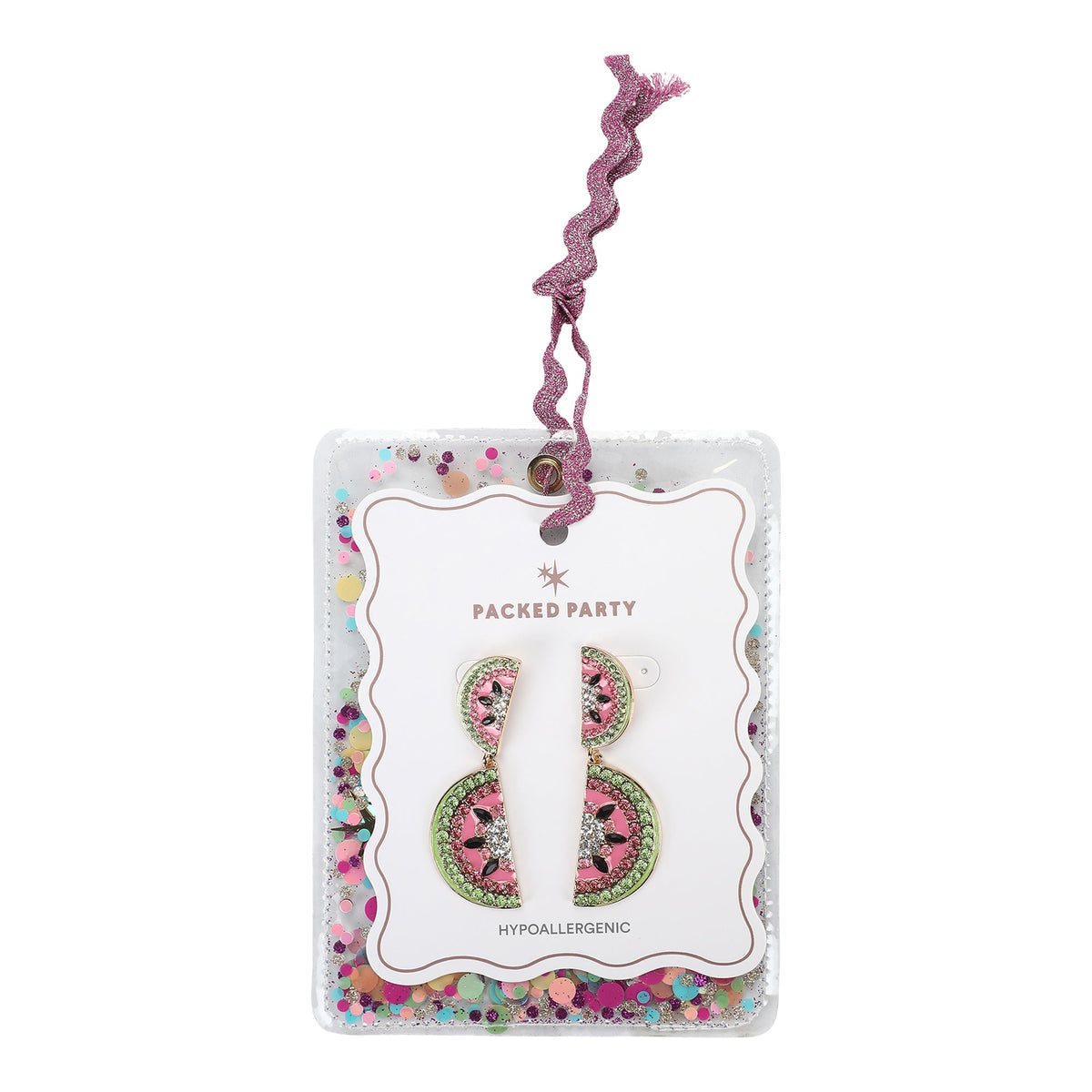 Packed Party Watermelon Rhinestone Drop Earrings - Hypoallergenic Gold-Tone Frame with Stone Detail, Summer Statement Earrings, 1.76 Inch